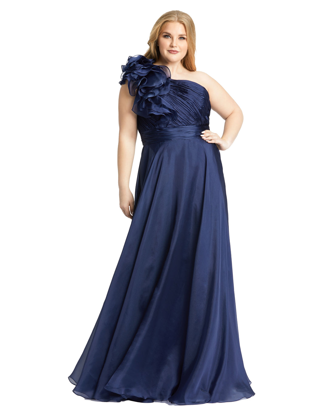 One-Shoulder Ruffle Evening Gown (Plus) – Mac Duggal