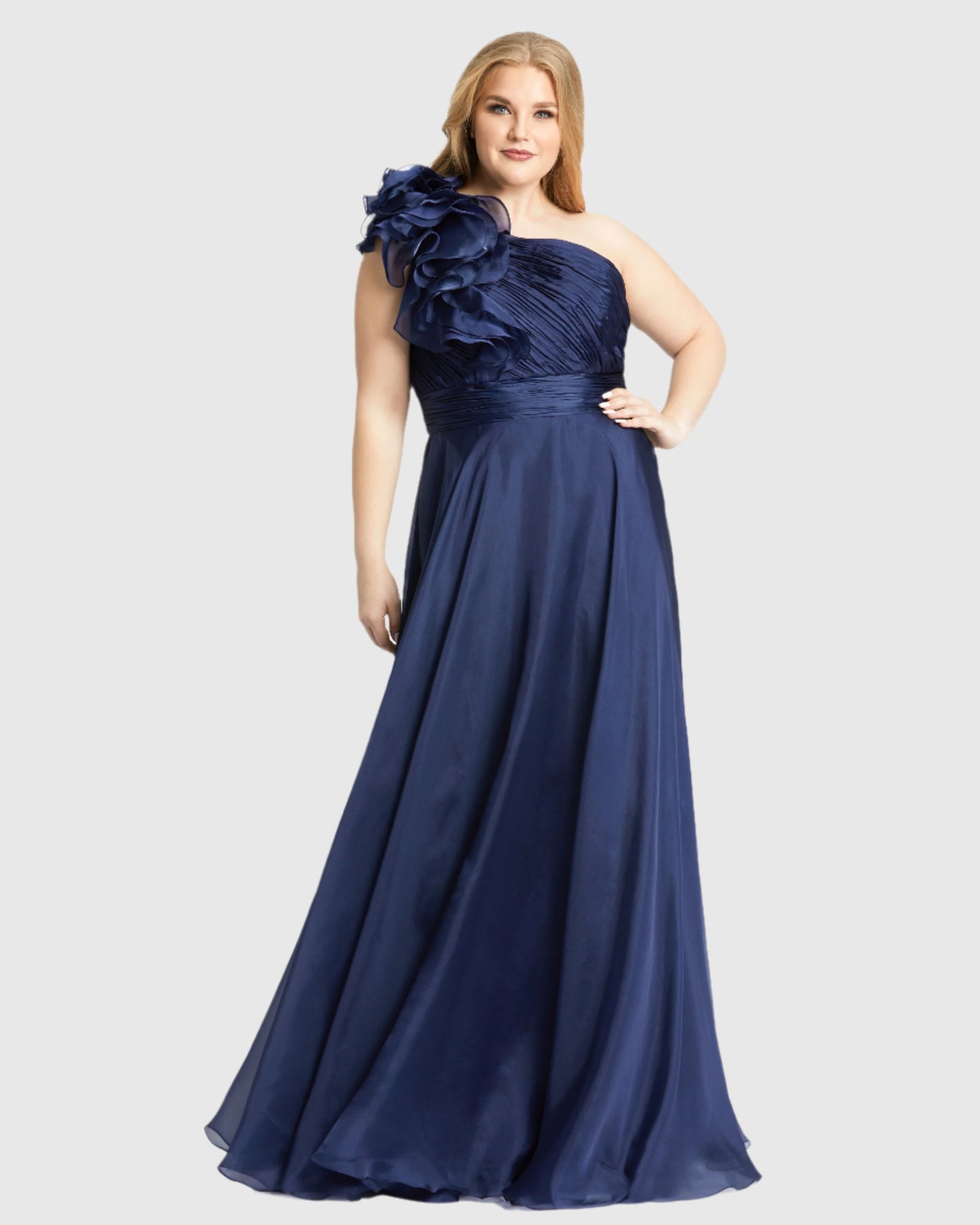 One-Shoulder Ruffle Evening Gown (Plus)