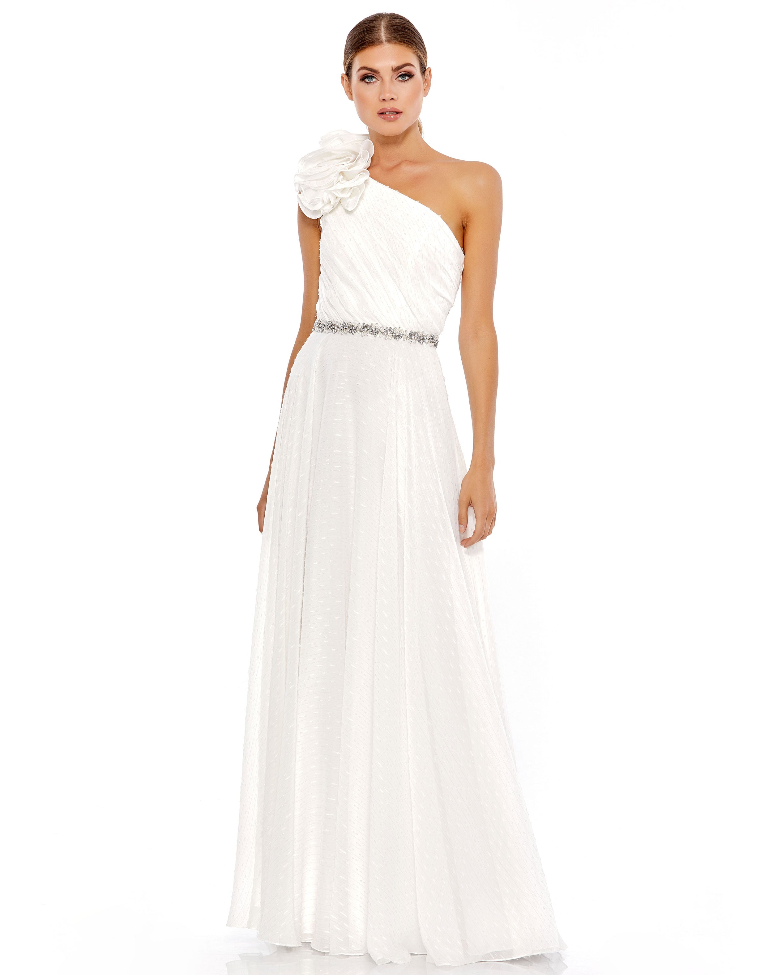 Ruffled One Shoulder A Line Gown