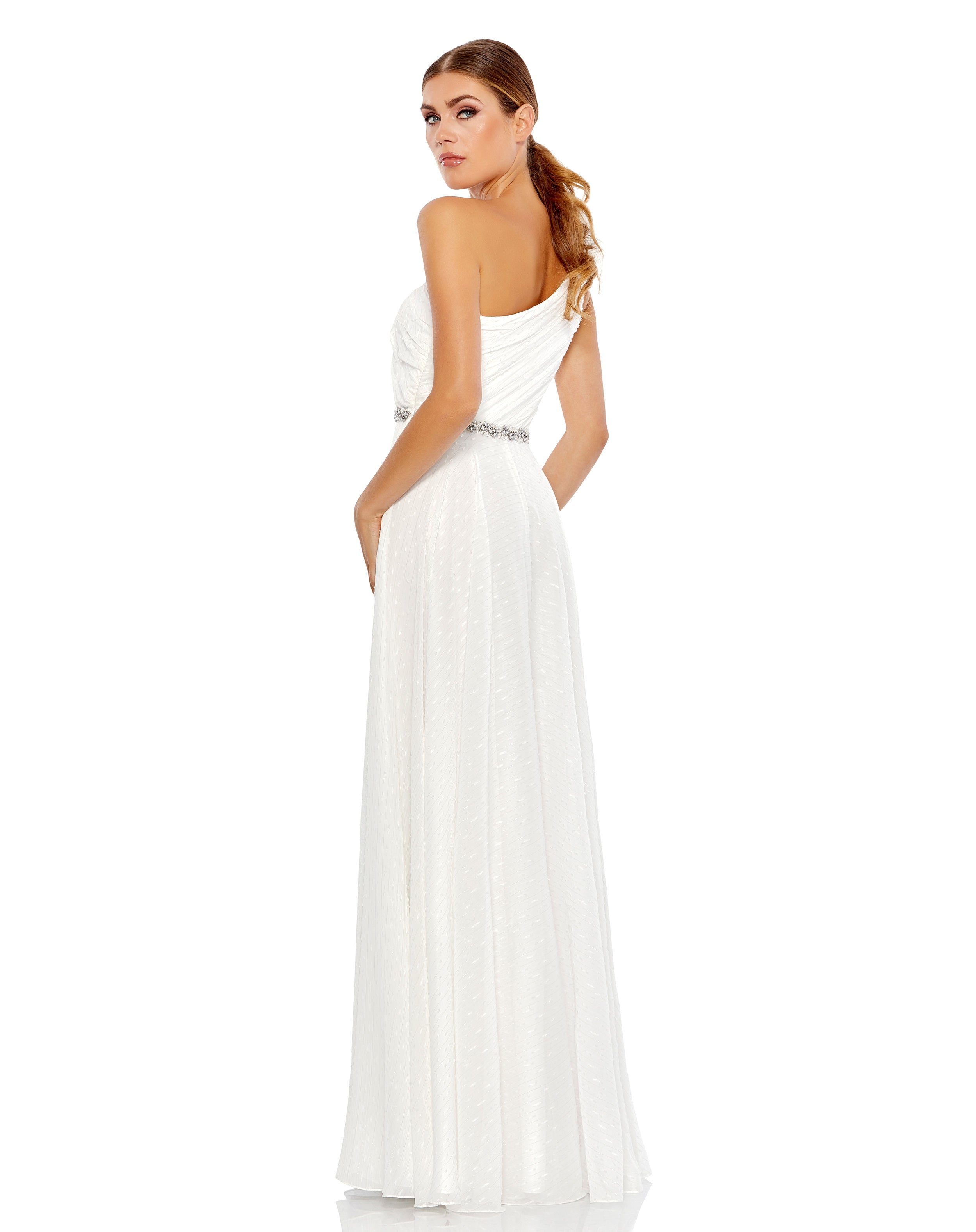 Ruffled One Shoulder A Line Gown