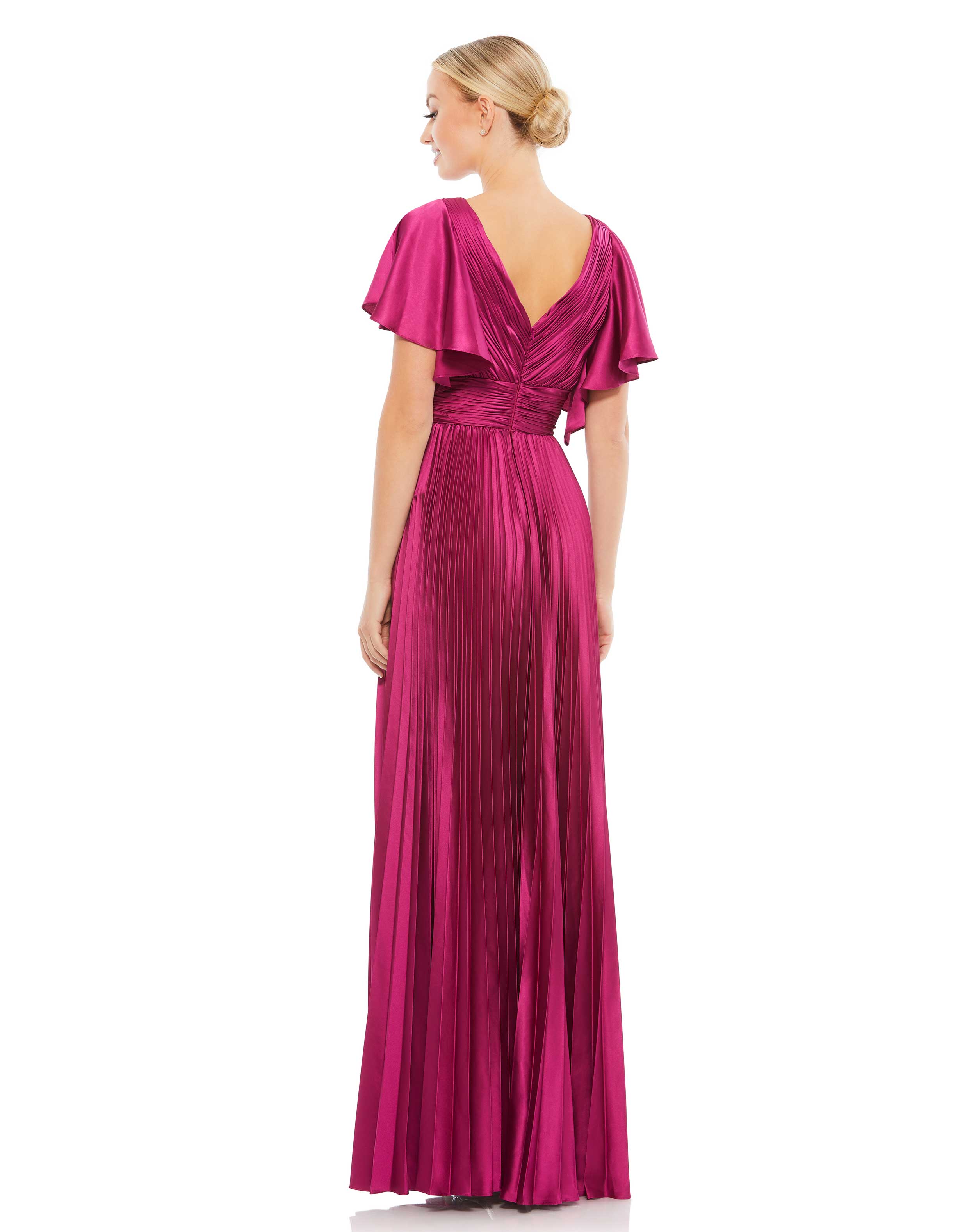 Pleated A-Line Flowing Sleeve Gown