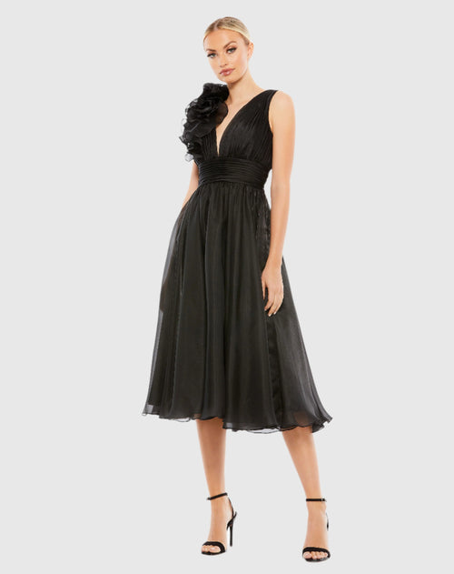 Plunging Ruffled A-Line Cocktail Dress