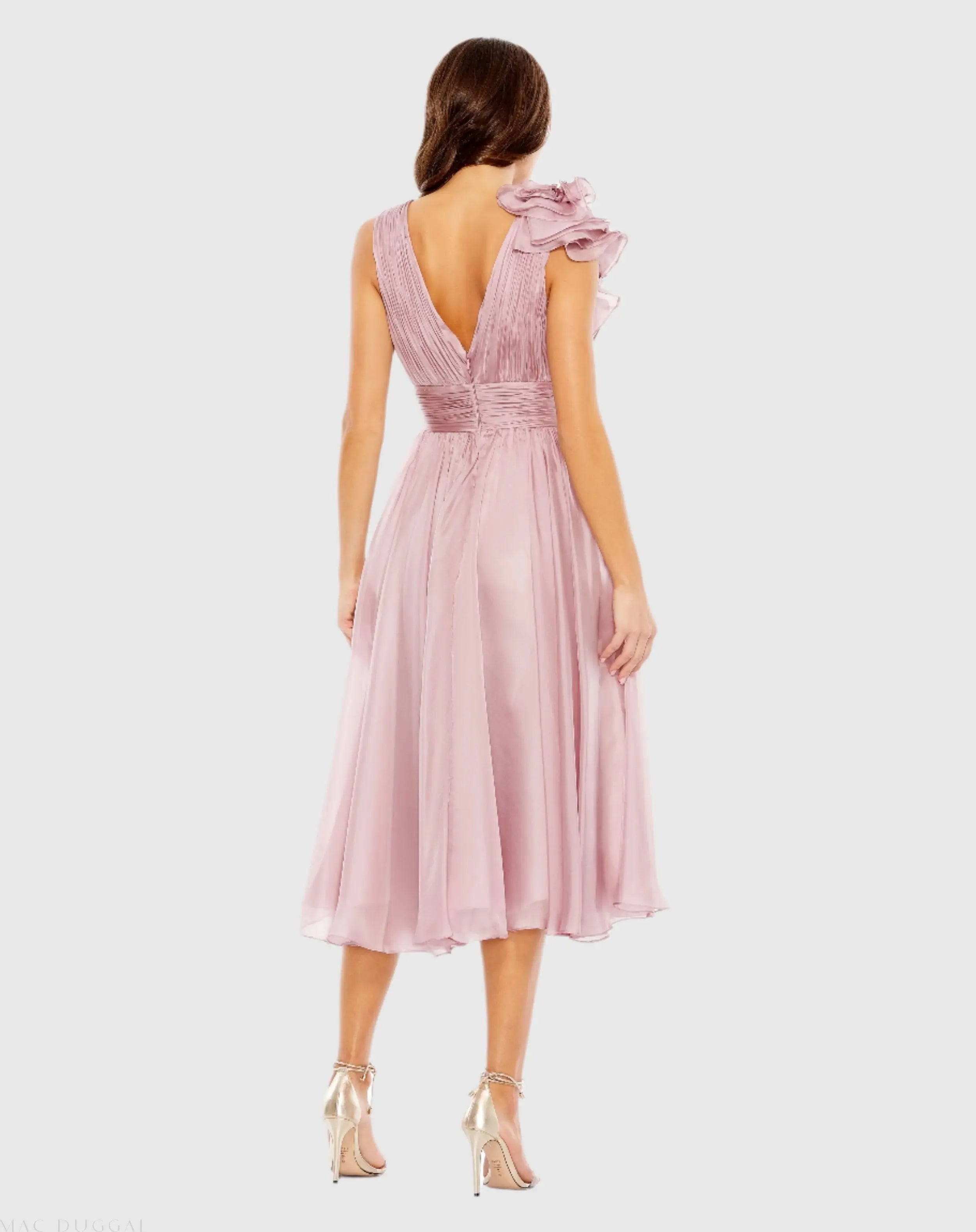 Pink Sleeveless Chiffon A-Line Tea Length Cocktail Dress - Mac Duggal