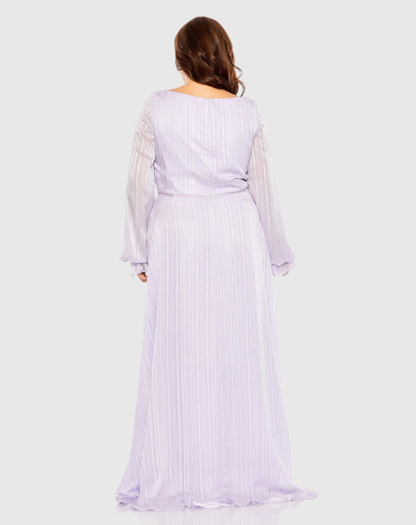 Striped Faux Wrap Bishop Sleeve Gown