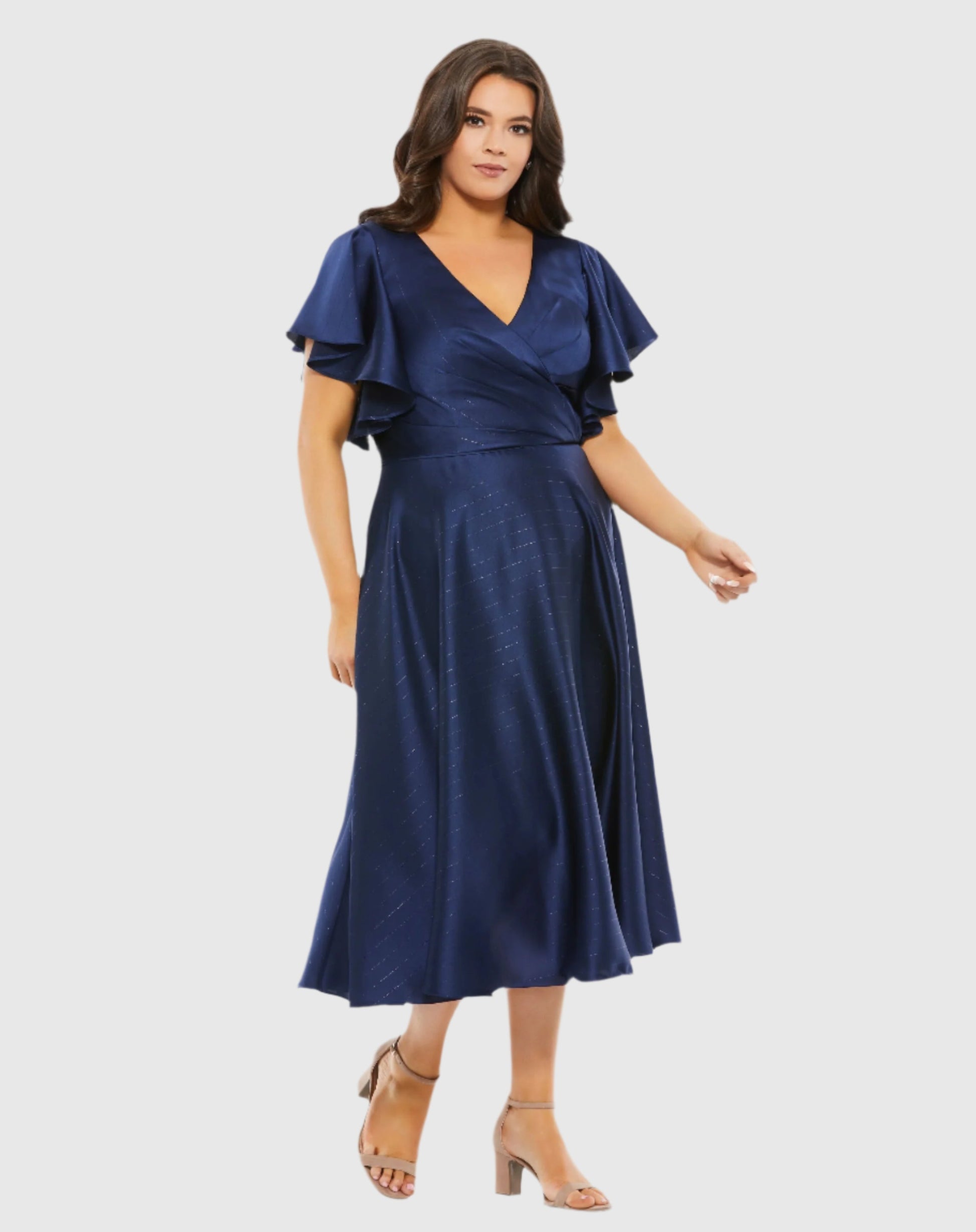 Faux Wrap Butterfly Sleeve Flowy Midi Dress