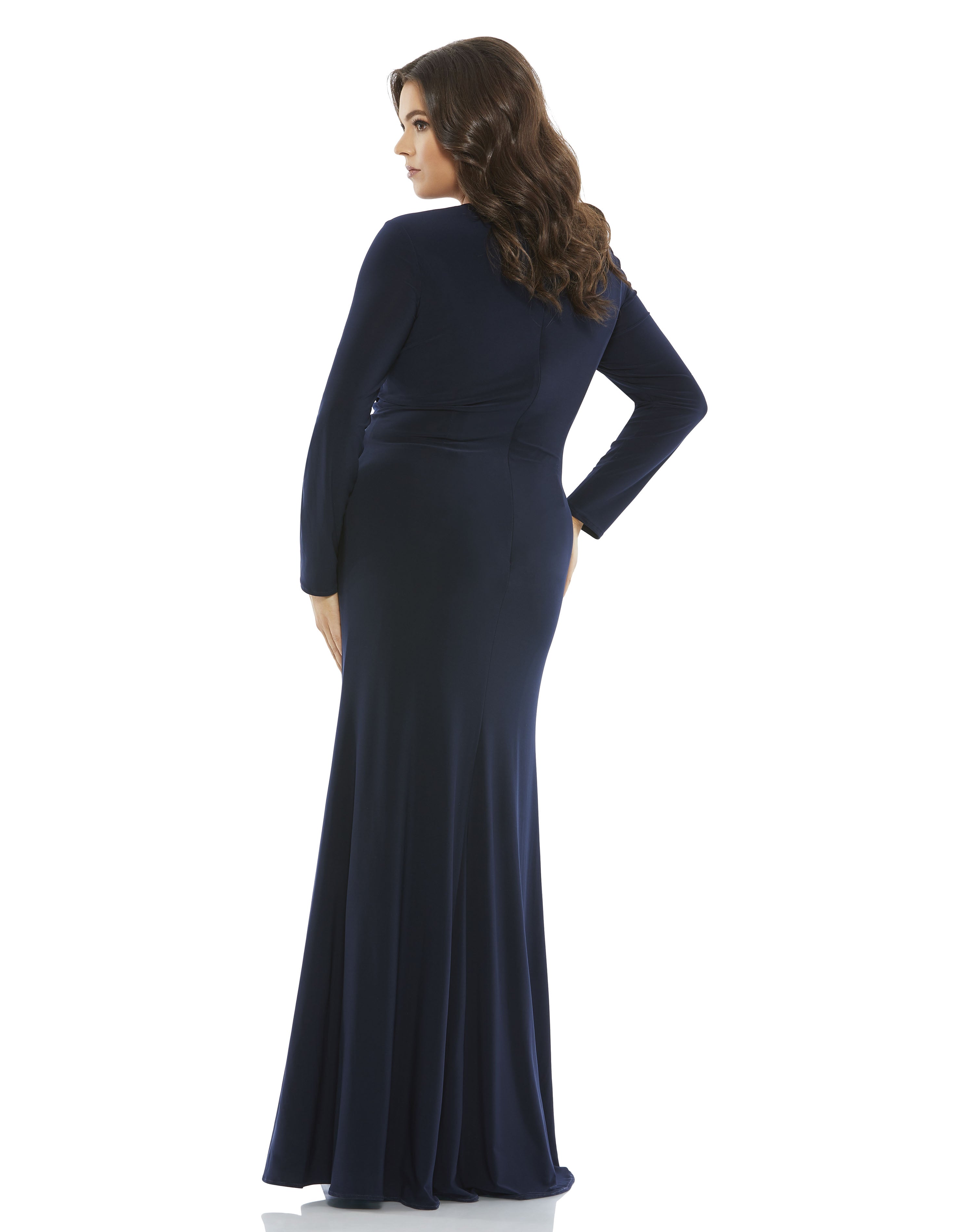 Front Twist Long Sleeve V-Neck Gown (Plus)