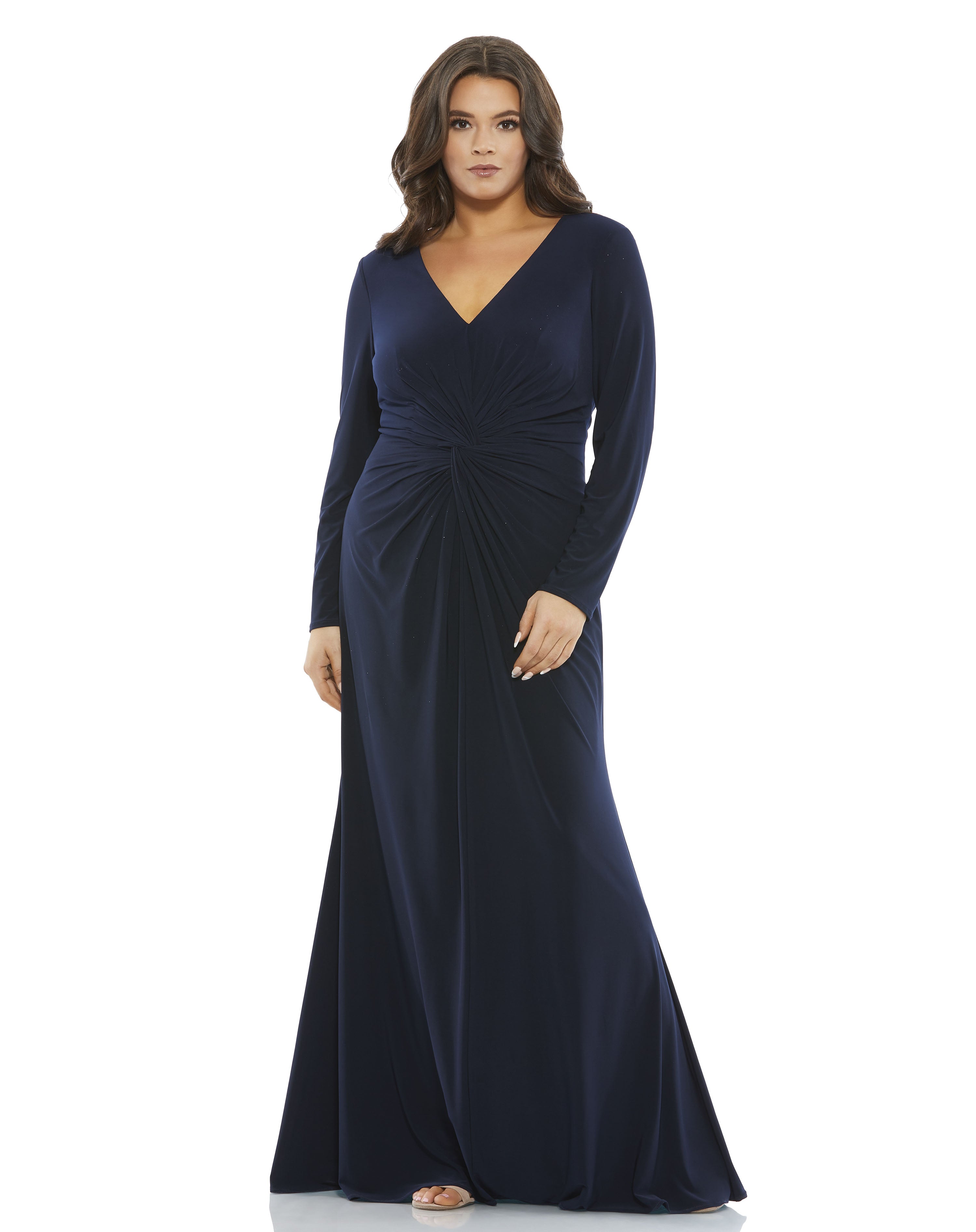 Front Twist Long Sleeve V-Neck Gown (Plus)