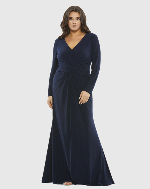 Front Twist Long Sleeve V-Neck Gown