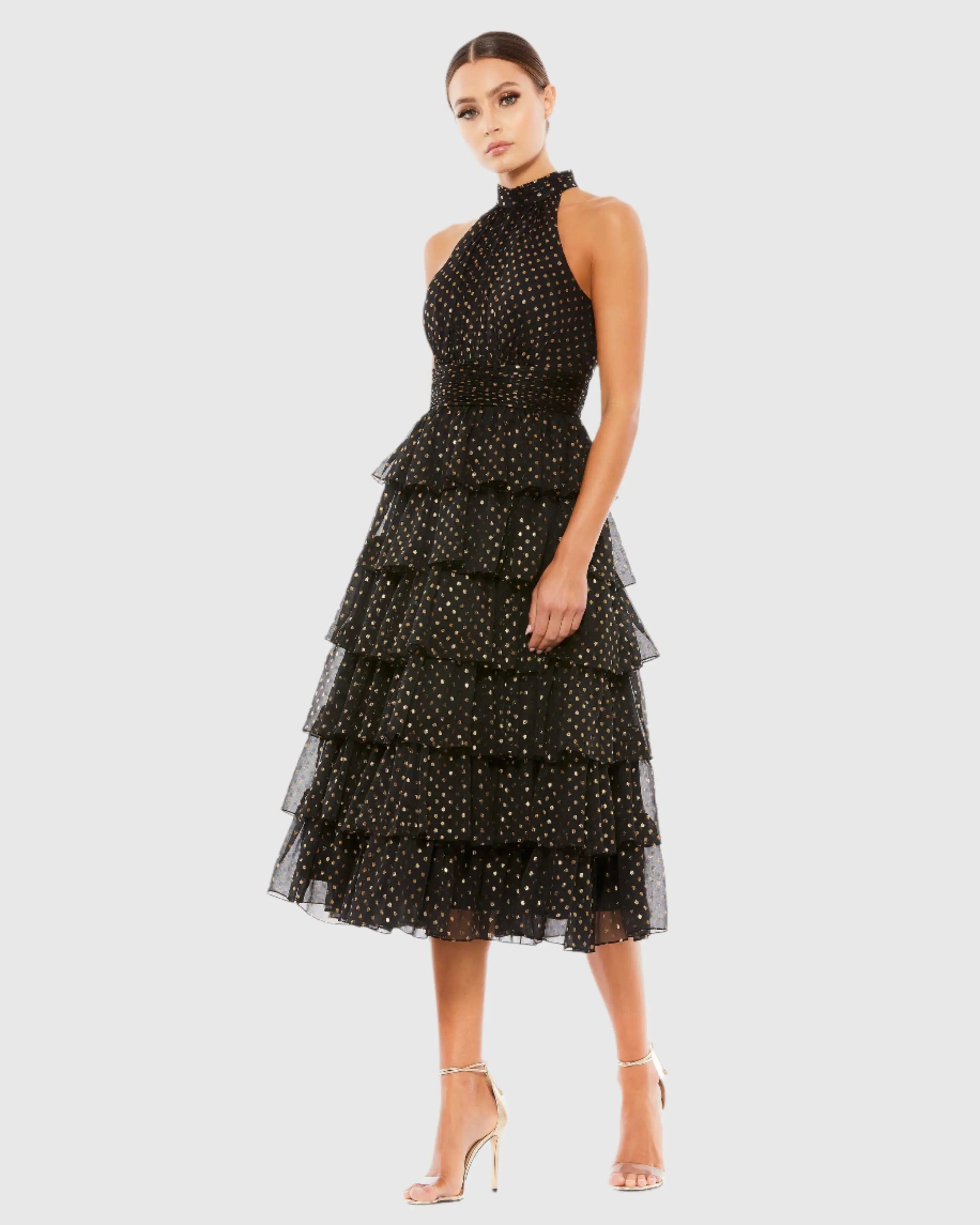 Black Layered Polka Dot Cocktail Dress - Mac Duggal