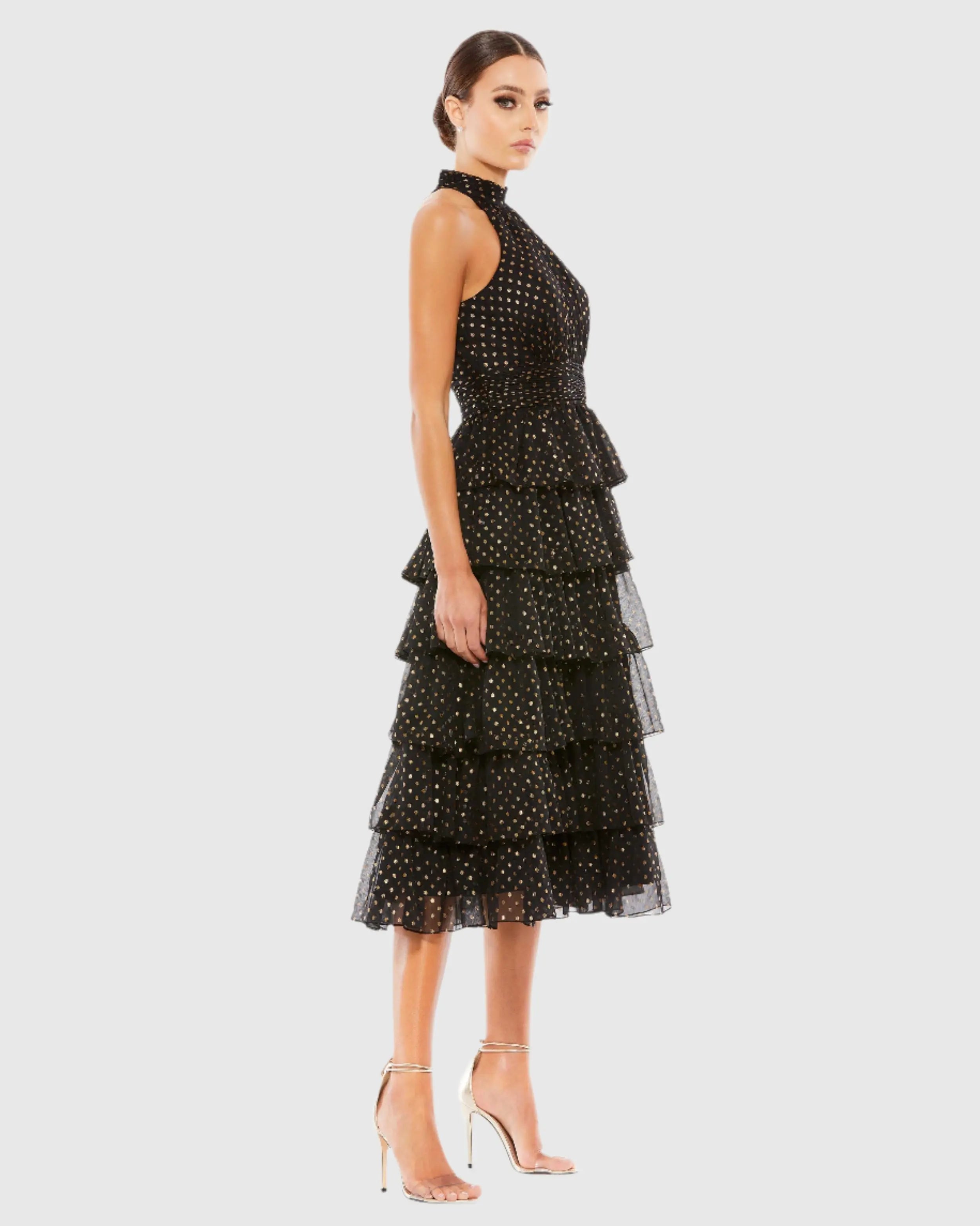 Black Layered Polka Dot Cocktail Dress - Mac Duggal