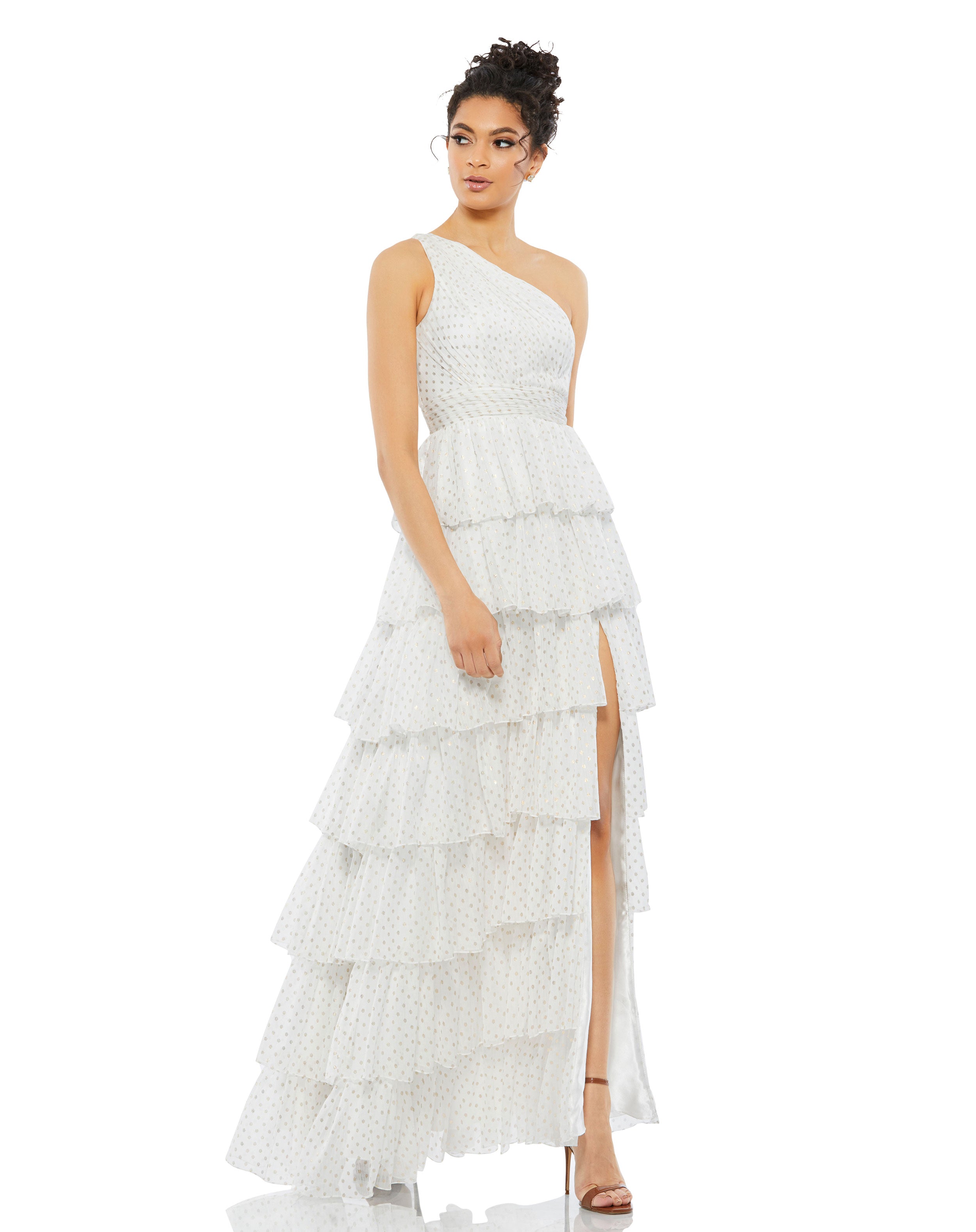 One Shoulder Ruffle Tiered Gown- Final Sale
