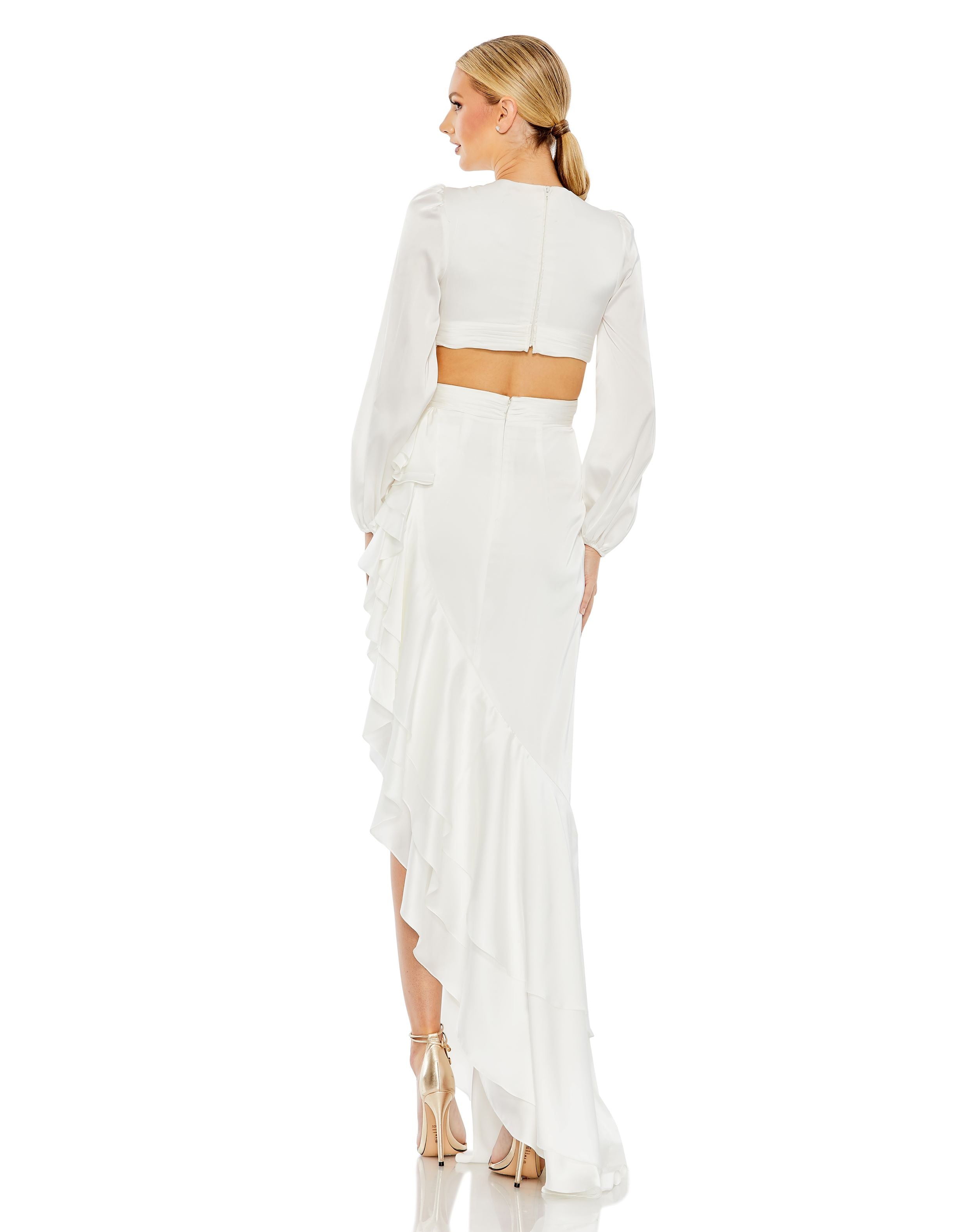 Cut Out Asymettical Ruffled Gown