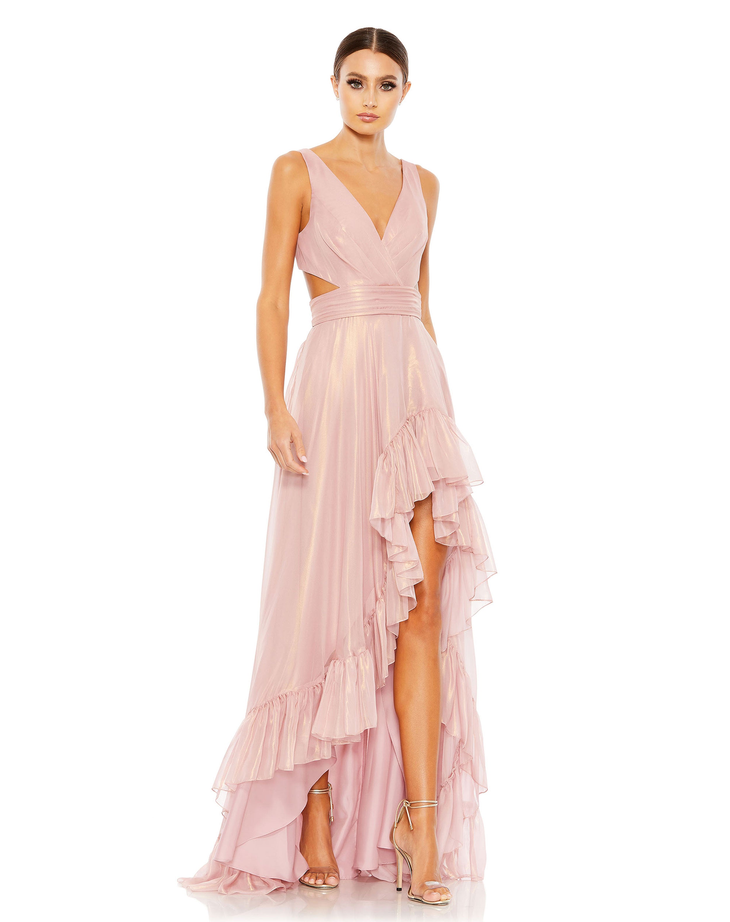 Cut Out High Low Ruffle Gown