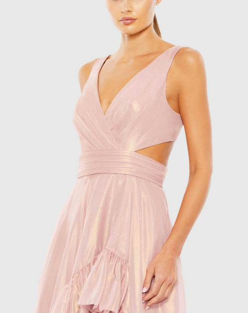 Cut Out High Low Ruffle Gown