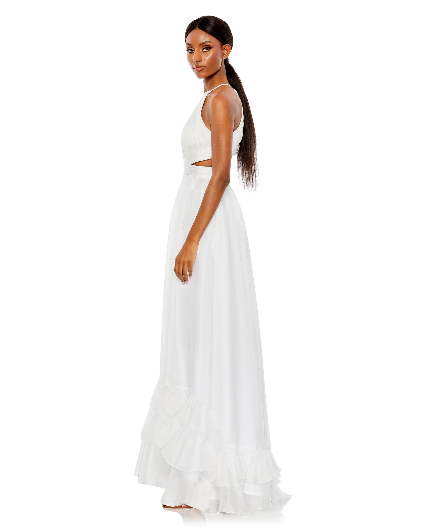 Pleated Criss Cross Cut-Out Halter Neck Gown - FINAL SALE