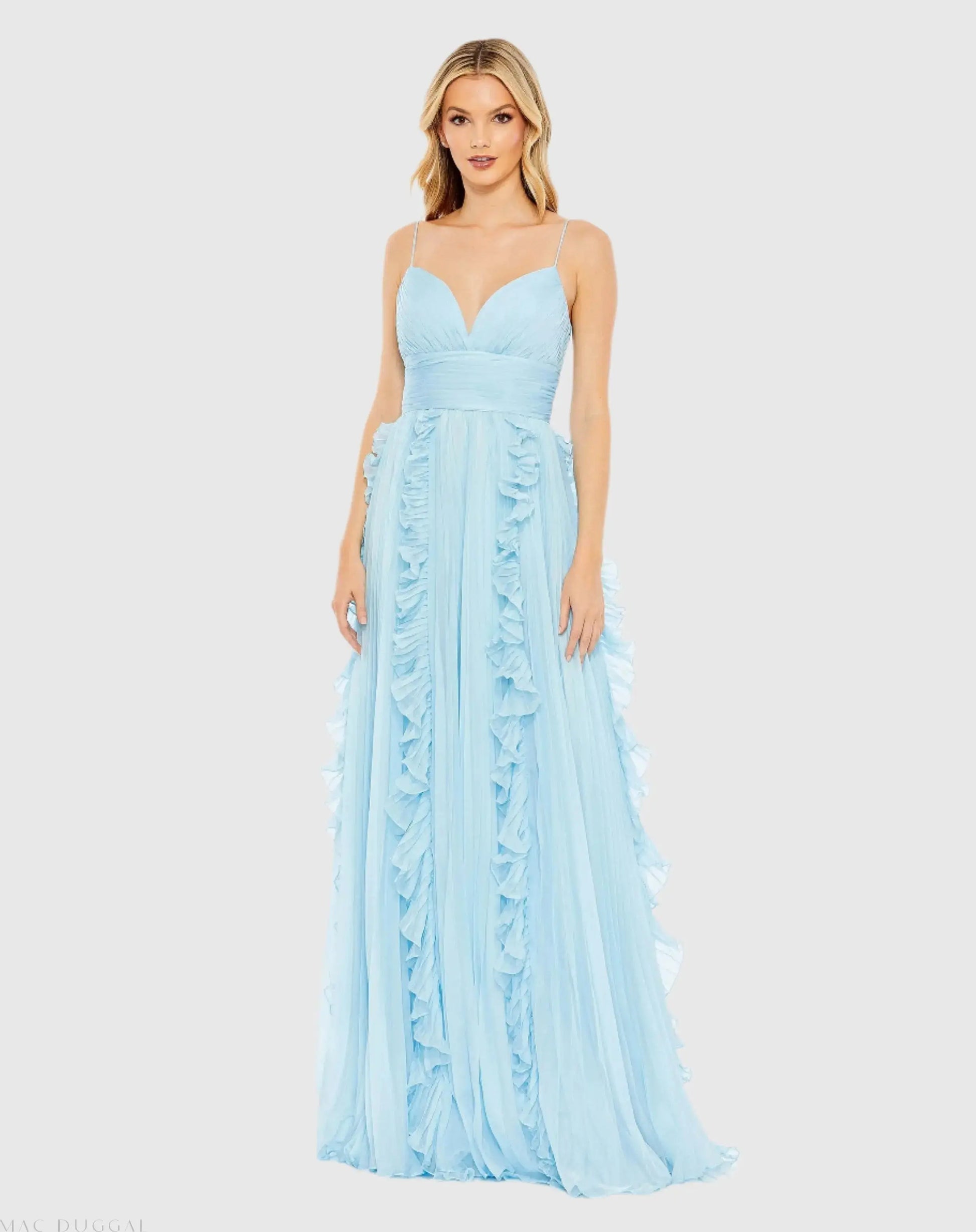 Blue Pleated Sleeveless Flowy Gown - Ieena for Mac Duggal