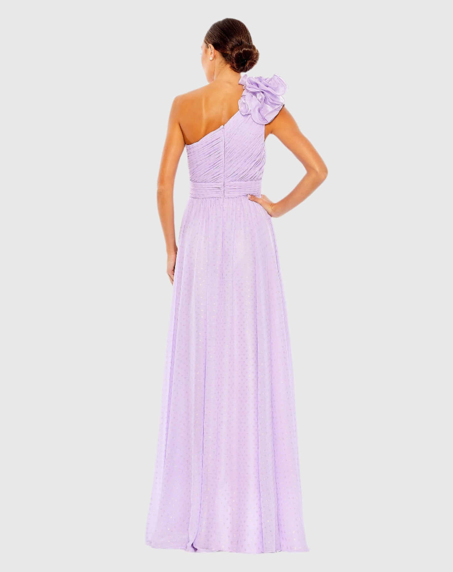 Polka Dot Ruffled One Shoulder Gown