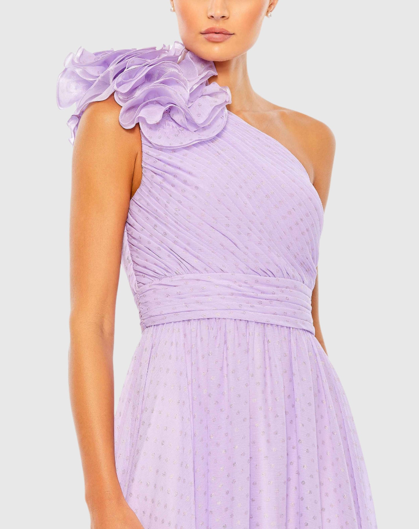 Polka Dot Ruffled One Shoulder Gown