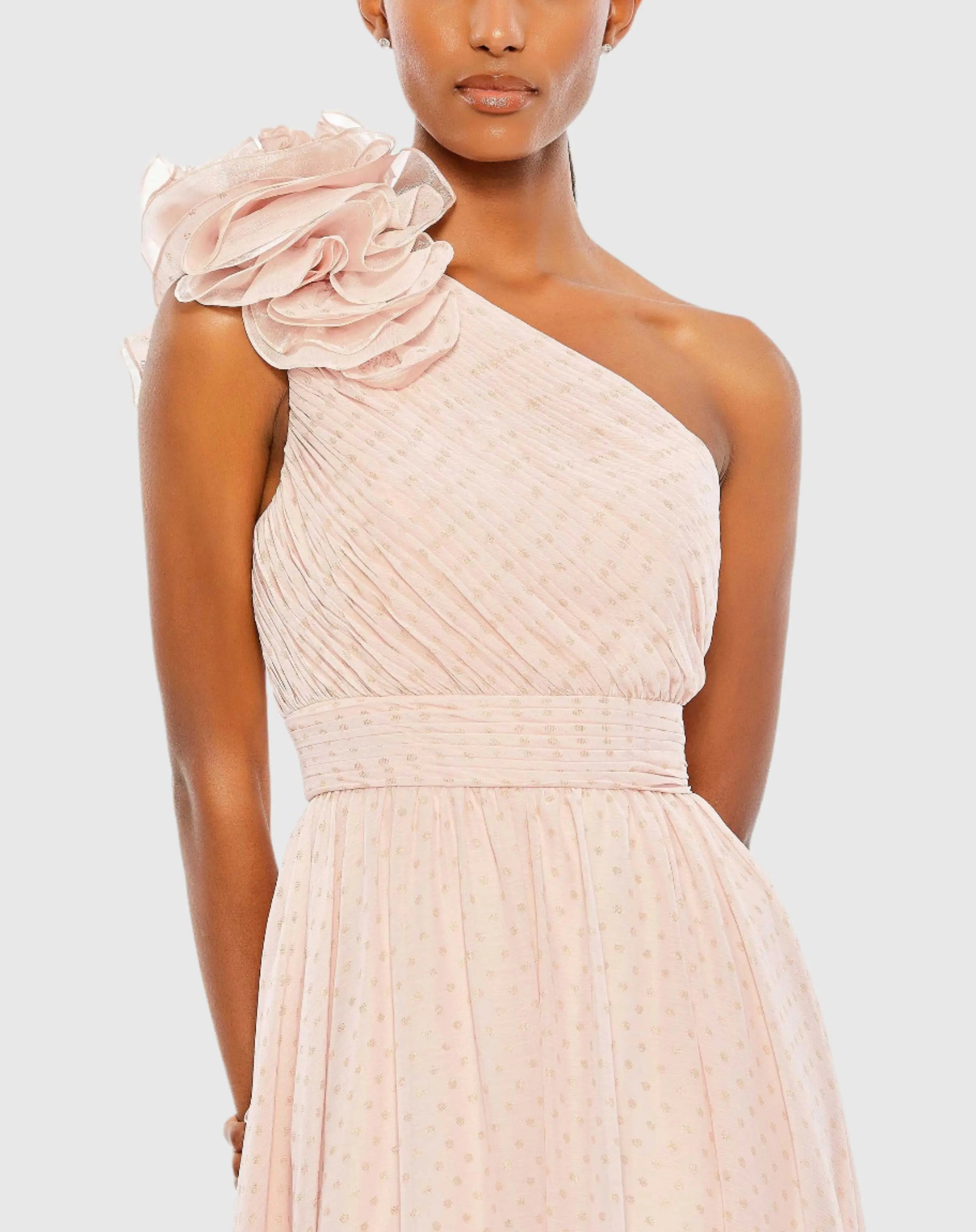 Pink Polka Dot Ruffled One Shoulder Gown - Mac Duggal
