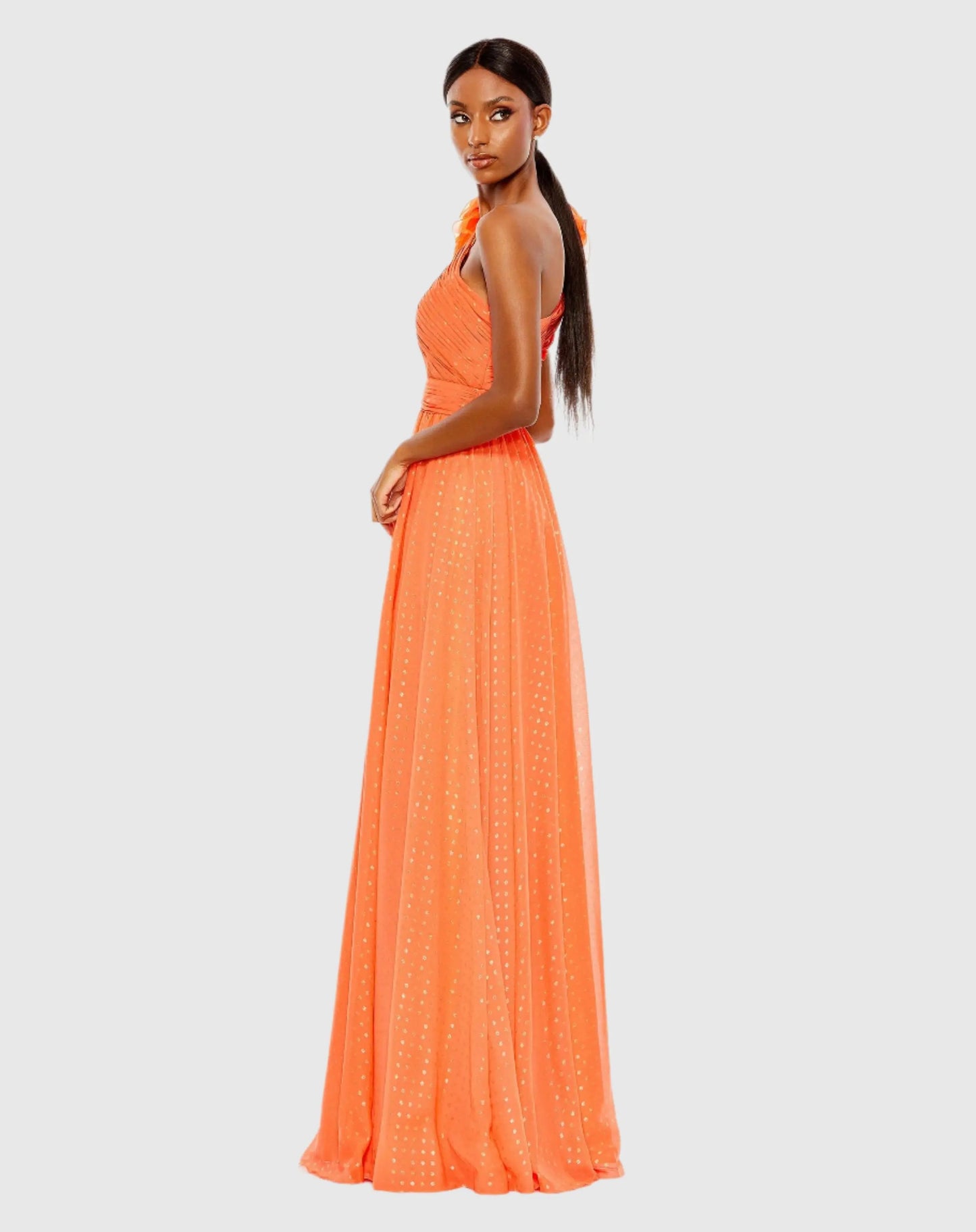 Orange Polka Dot Ruffled One Shoulder Gown - Mac Duggal