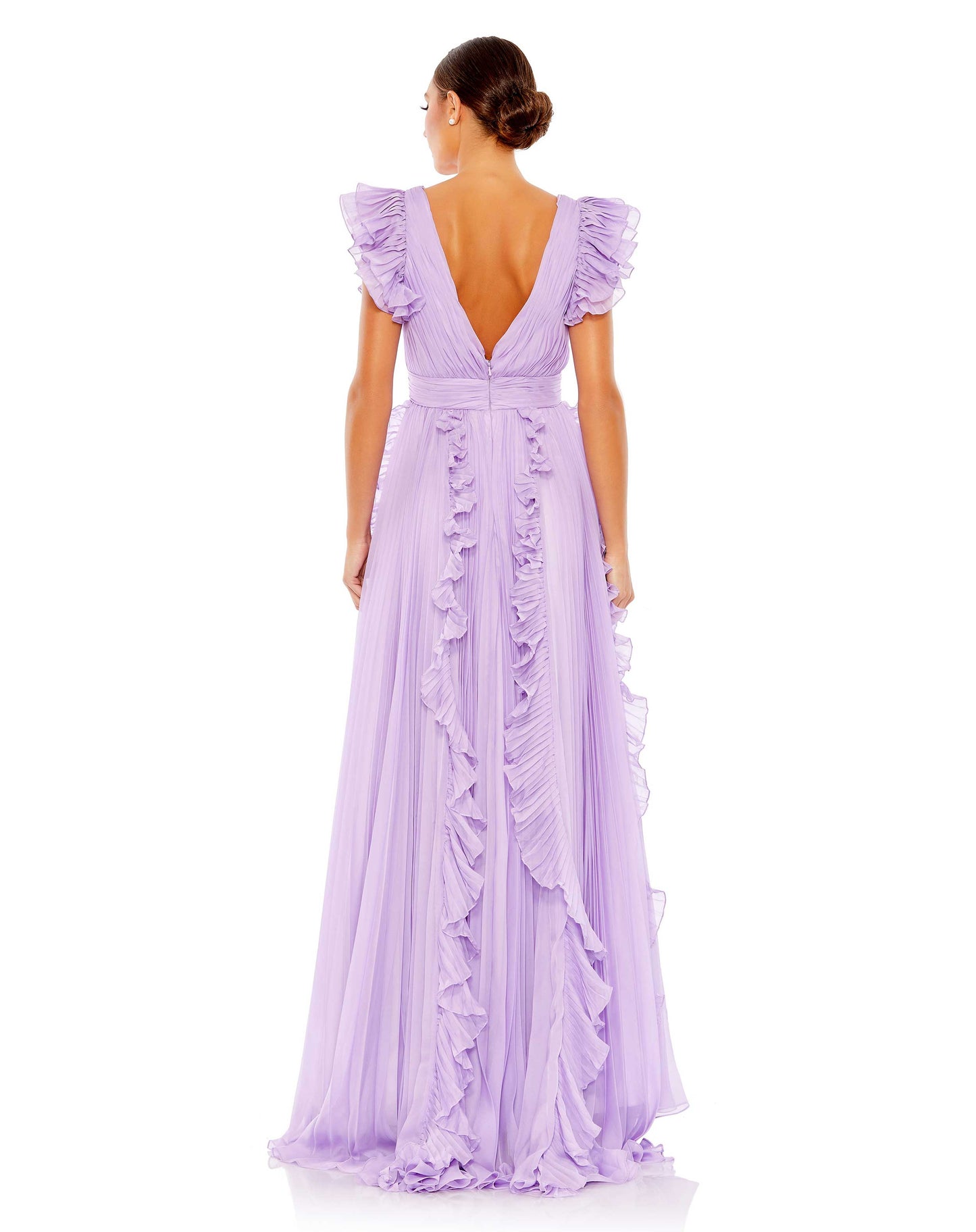 Pleated Ruffle Cap Sleeve Flowy A Line Gown