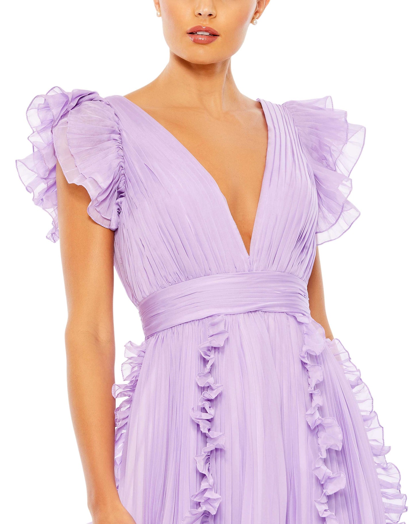 Pleated Ruffle Cap Sleeve Flowy A Line Gown