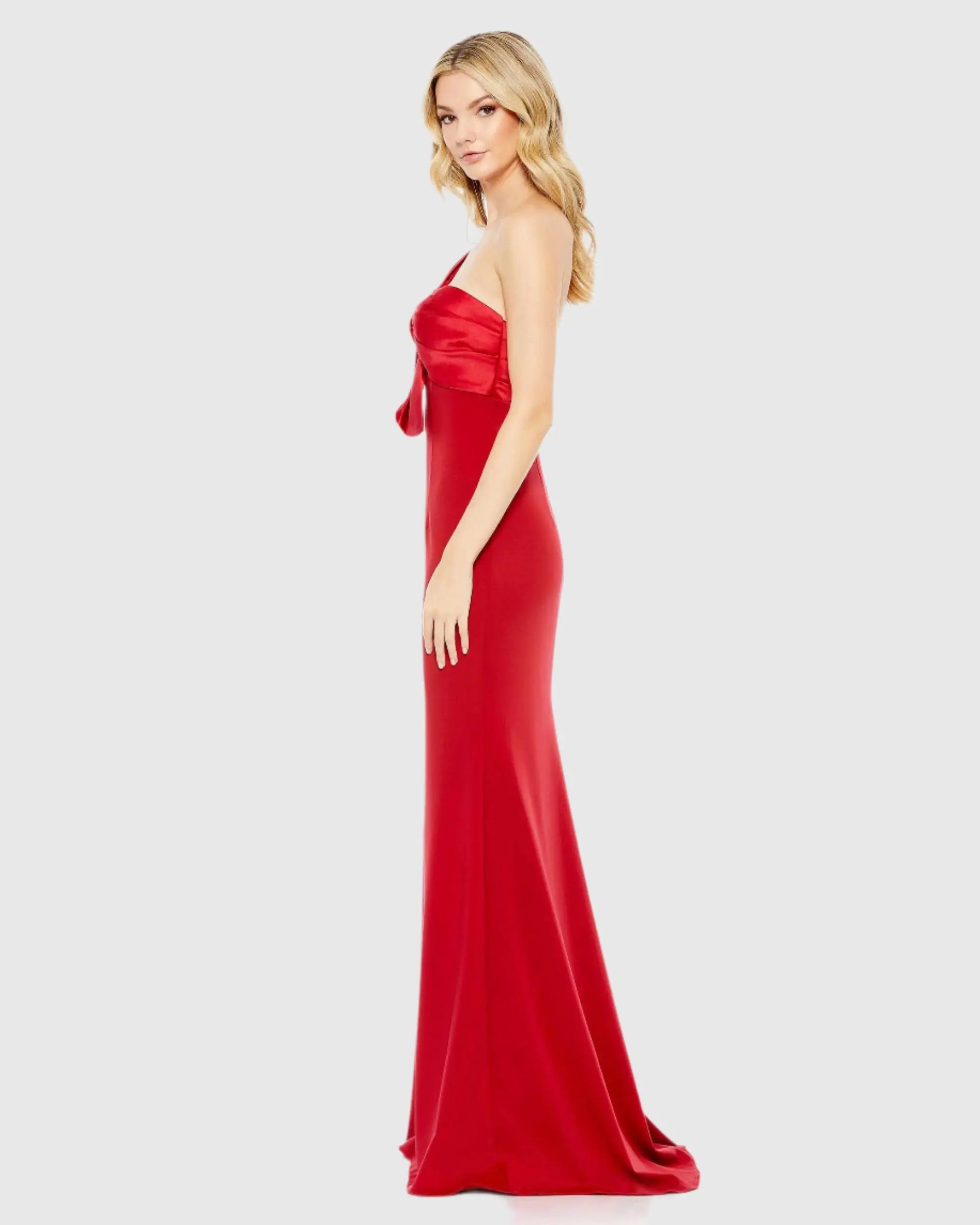 Red One Shoulder Draped Trumpet Gown - Mac Duggal
