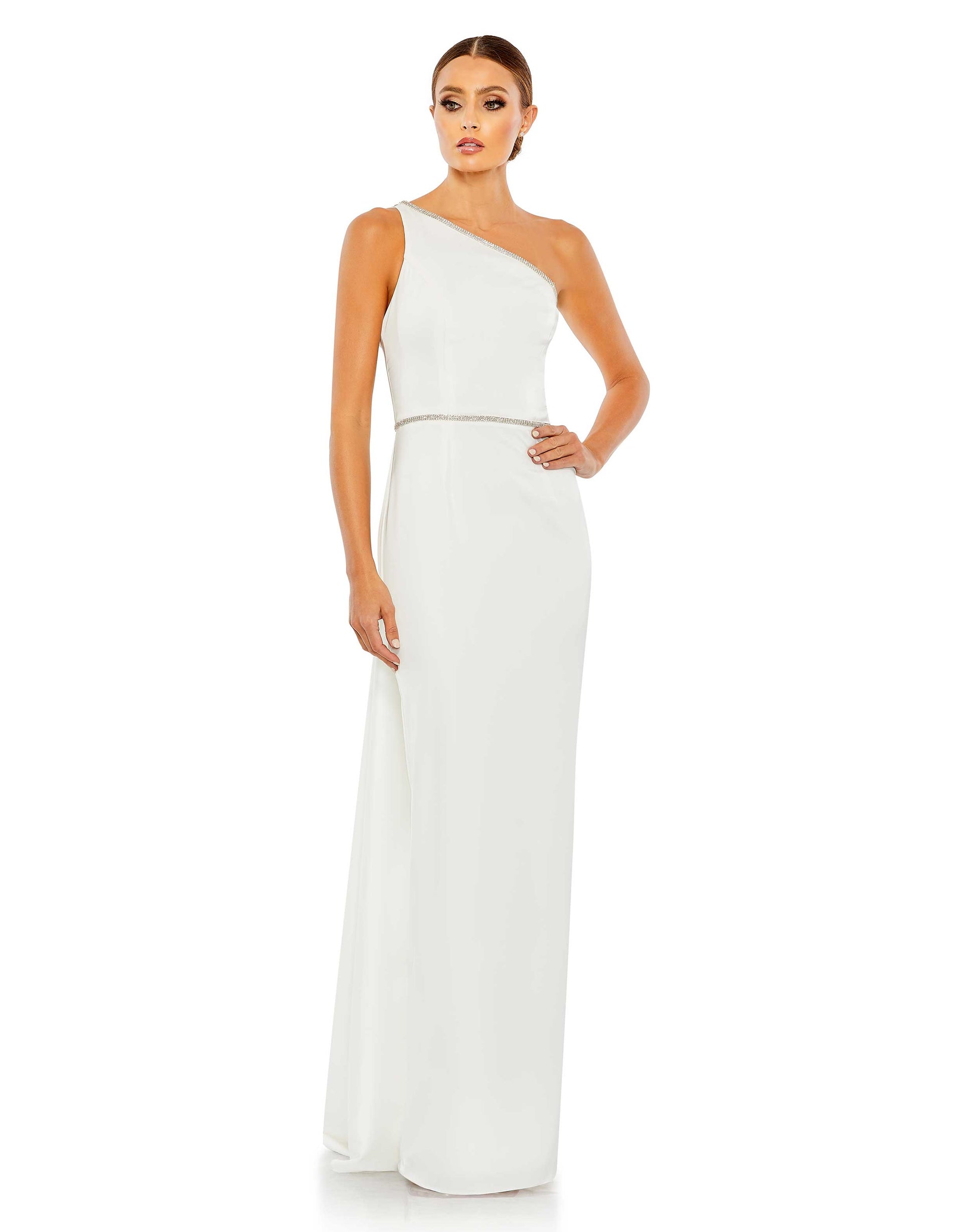 Rhinestone Trim One Shoulder Strappy Trumpet Gown