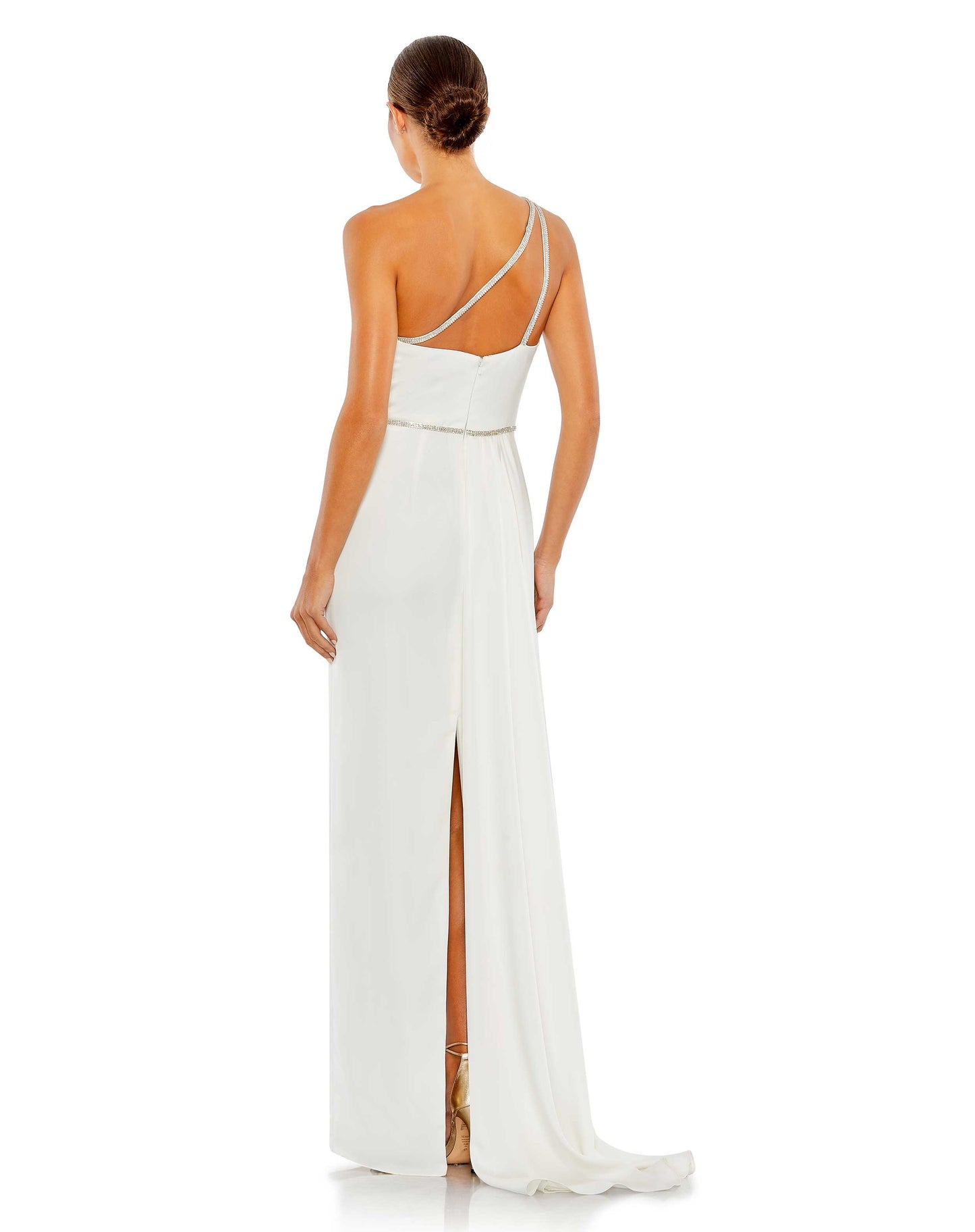 Rhinestone Trim One Shoulder Strappy Trumpet Gown