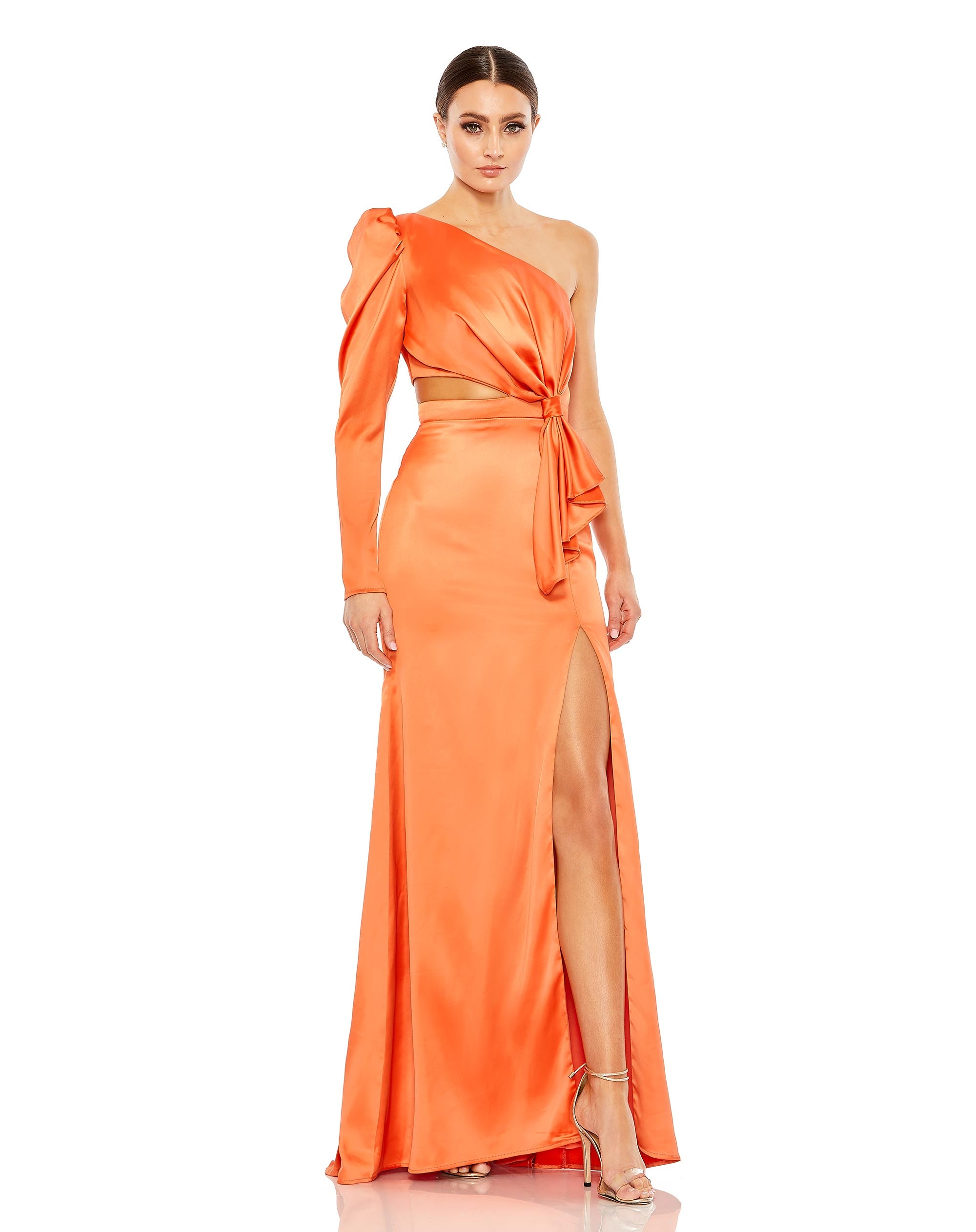 Puff One Sleeve Cut Out Side Knot Gown - FINAL SALE