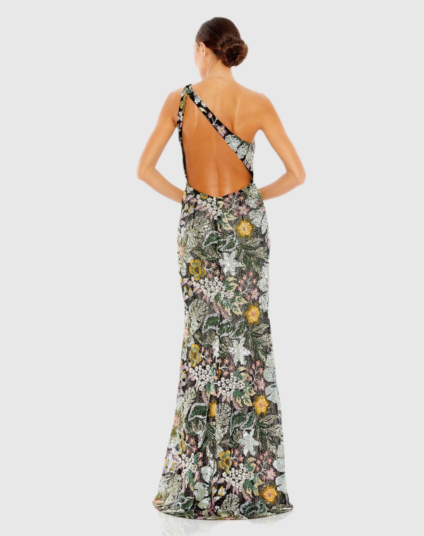 Embellished Floral One Shoulder Gown