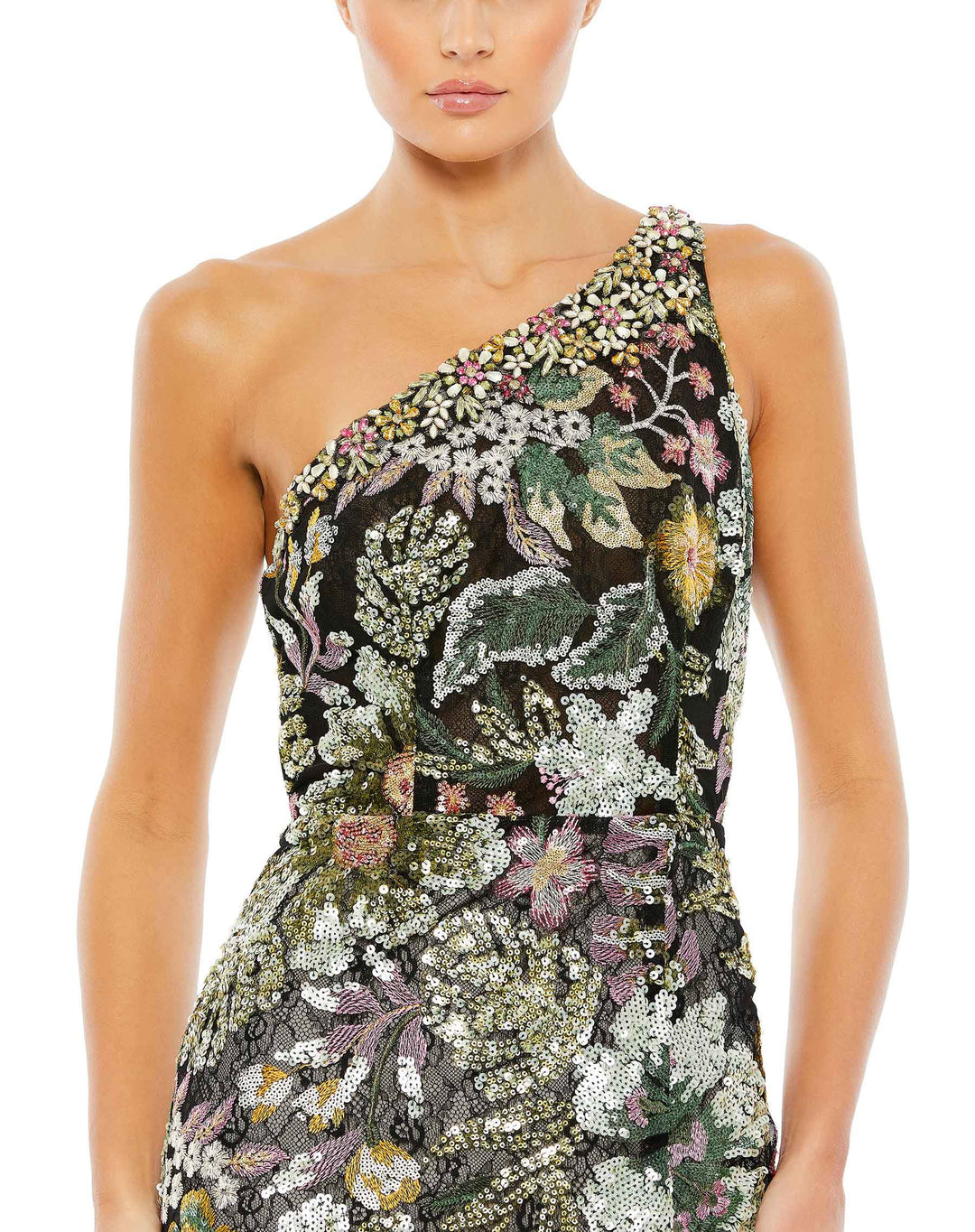 Embellished Floral One Shoulder Gown – Mac Duggal
