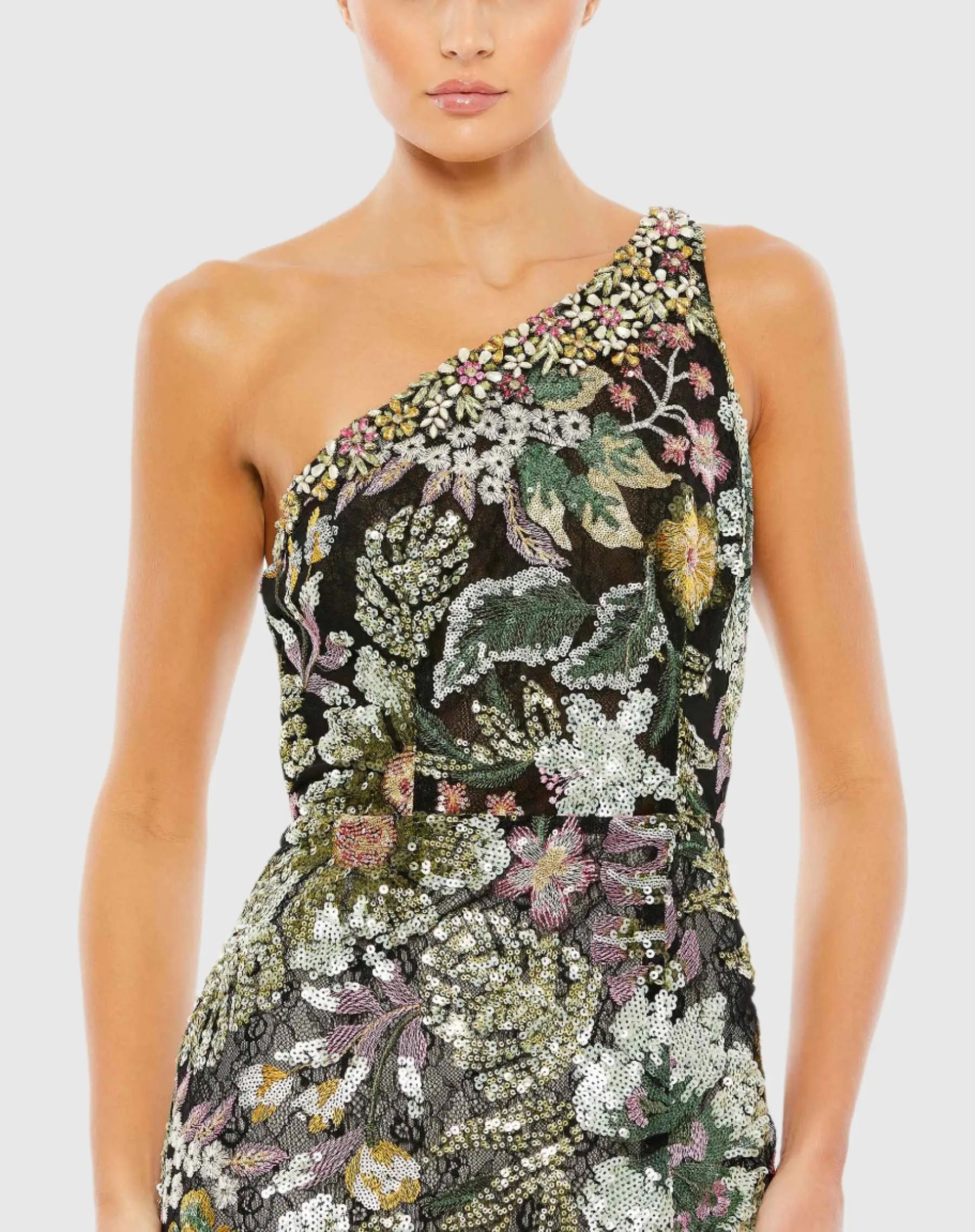 Mac Duggal Women's Embellished Floral One Shoulder Gown - Black Multi Mac Duggal Women's Embellished Floral One Shoulder Gown - Black Multi