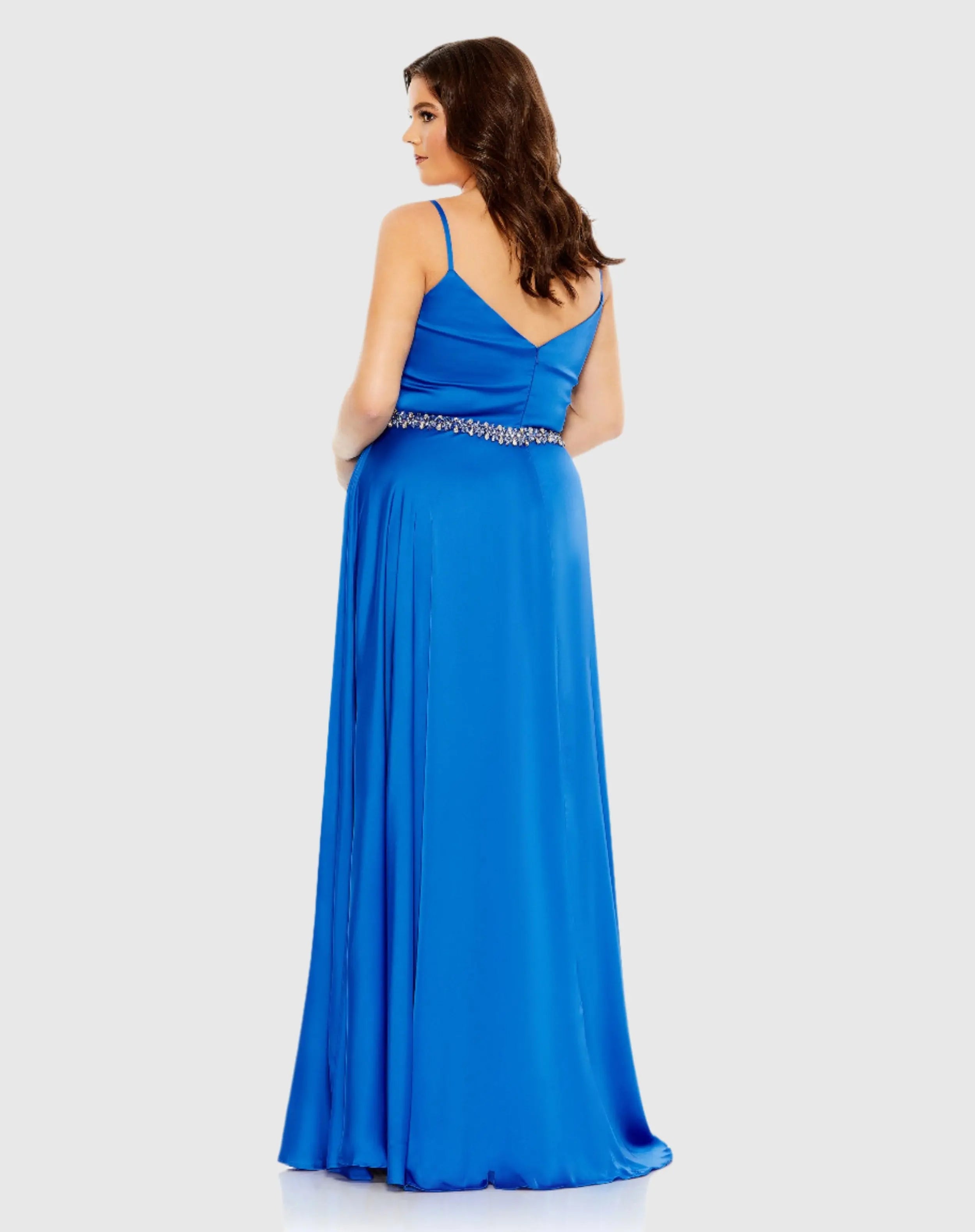 Beaded Belt Faux Wrap A Line Gown (Plus) - Mac Duggal