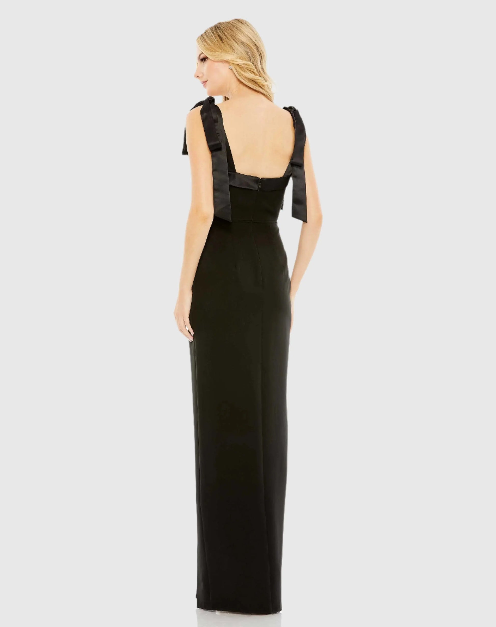 Square Neck Tie Strap Slit Gown - Mac Duggal Square Neck Tie Strap Slit Gown - Mac Duggal