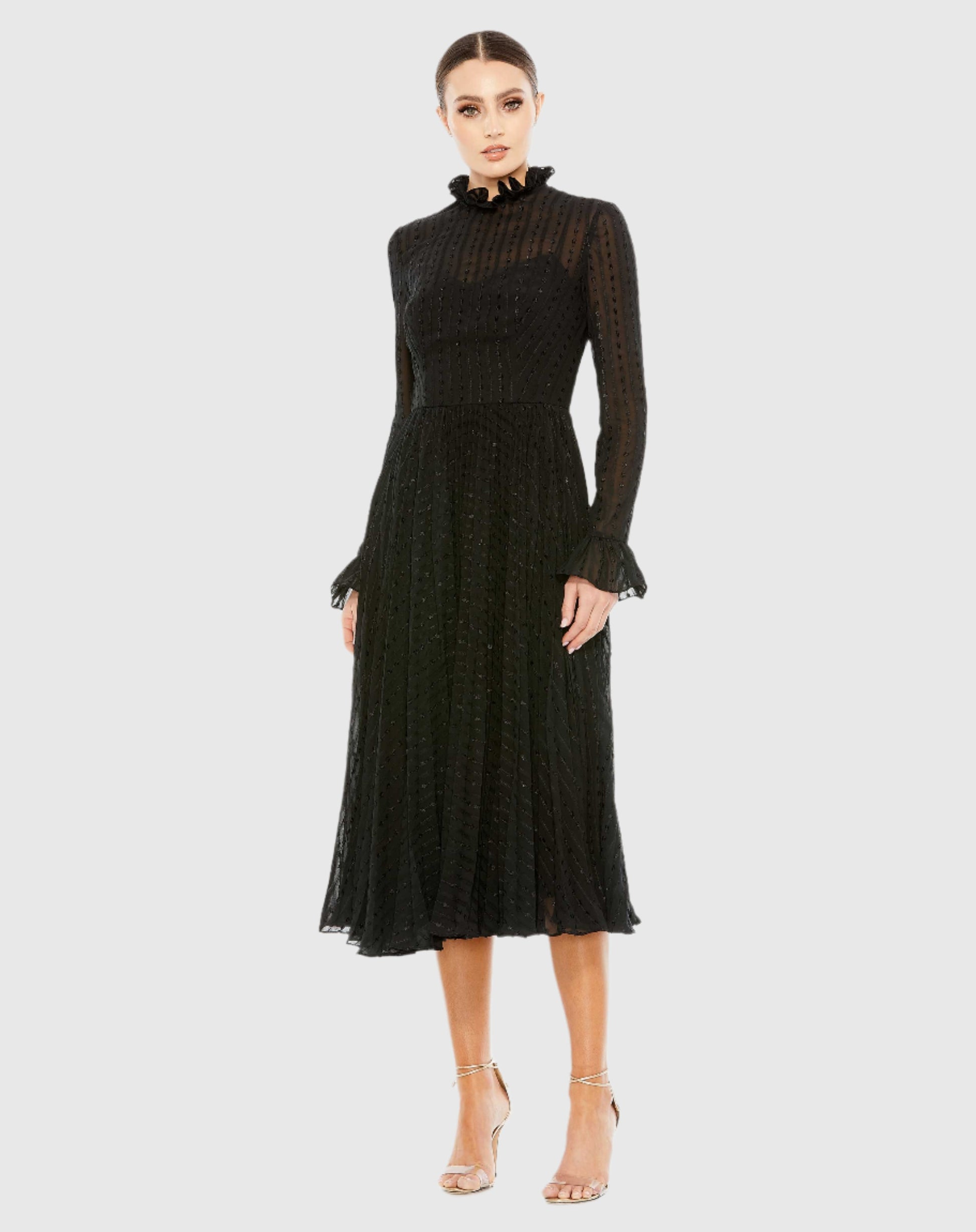 Embroidered Long Sleeve Ruffle Dress