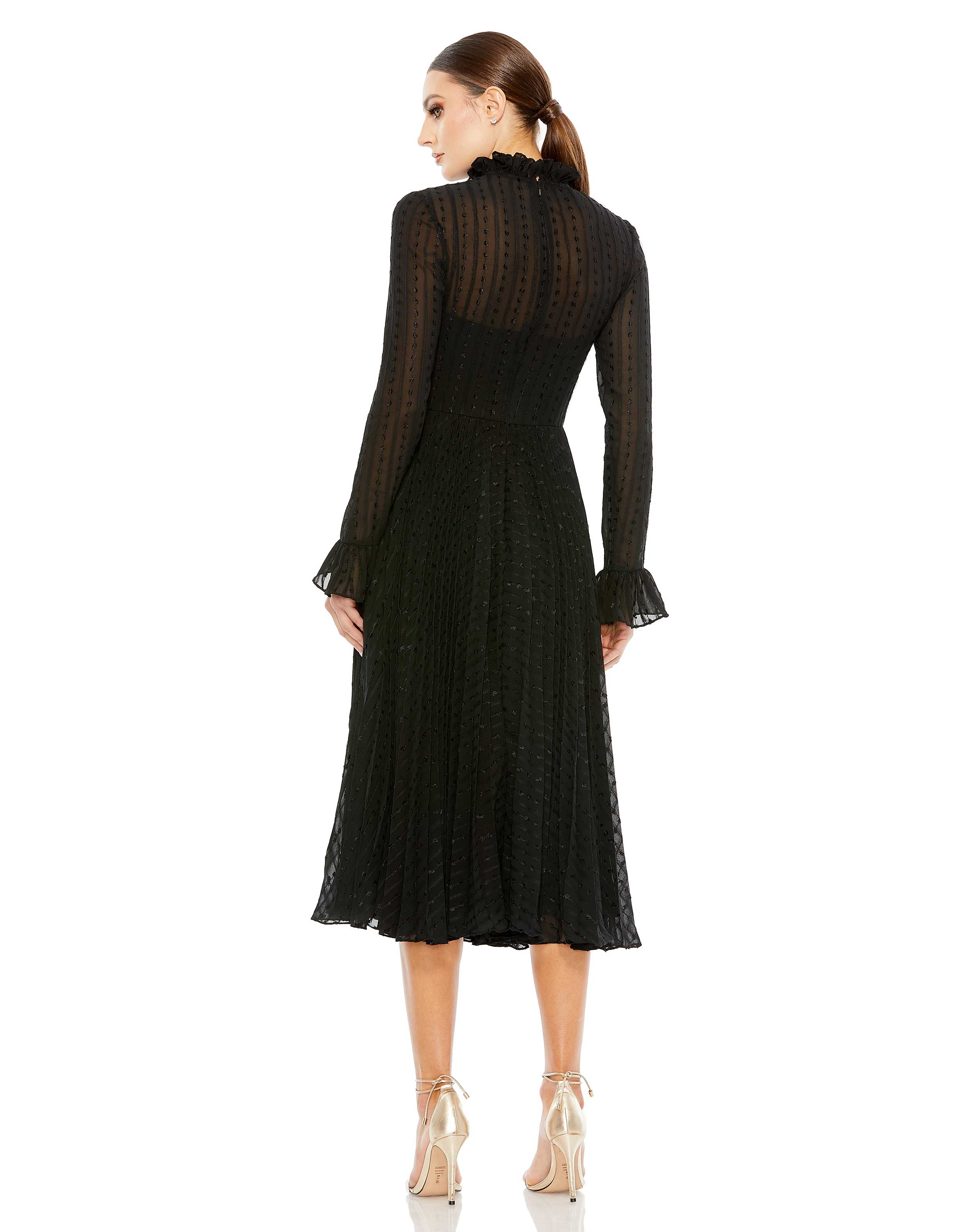Embroidered Long Sleeve Ruffle Dress