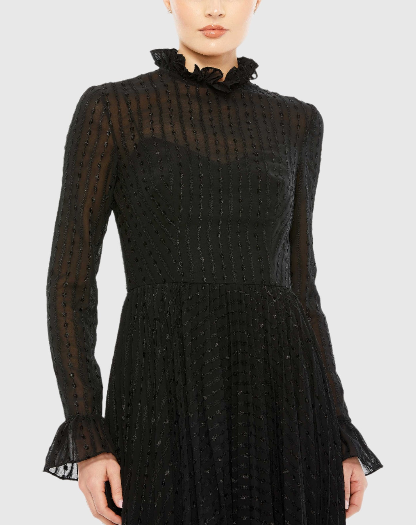 Embroidered Long Sleeve Ruffle Dress