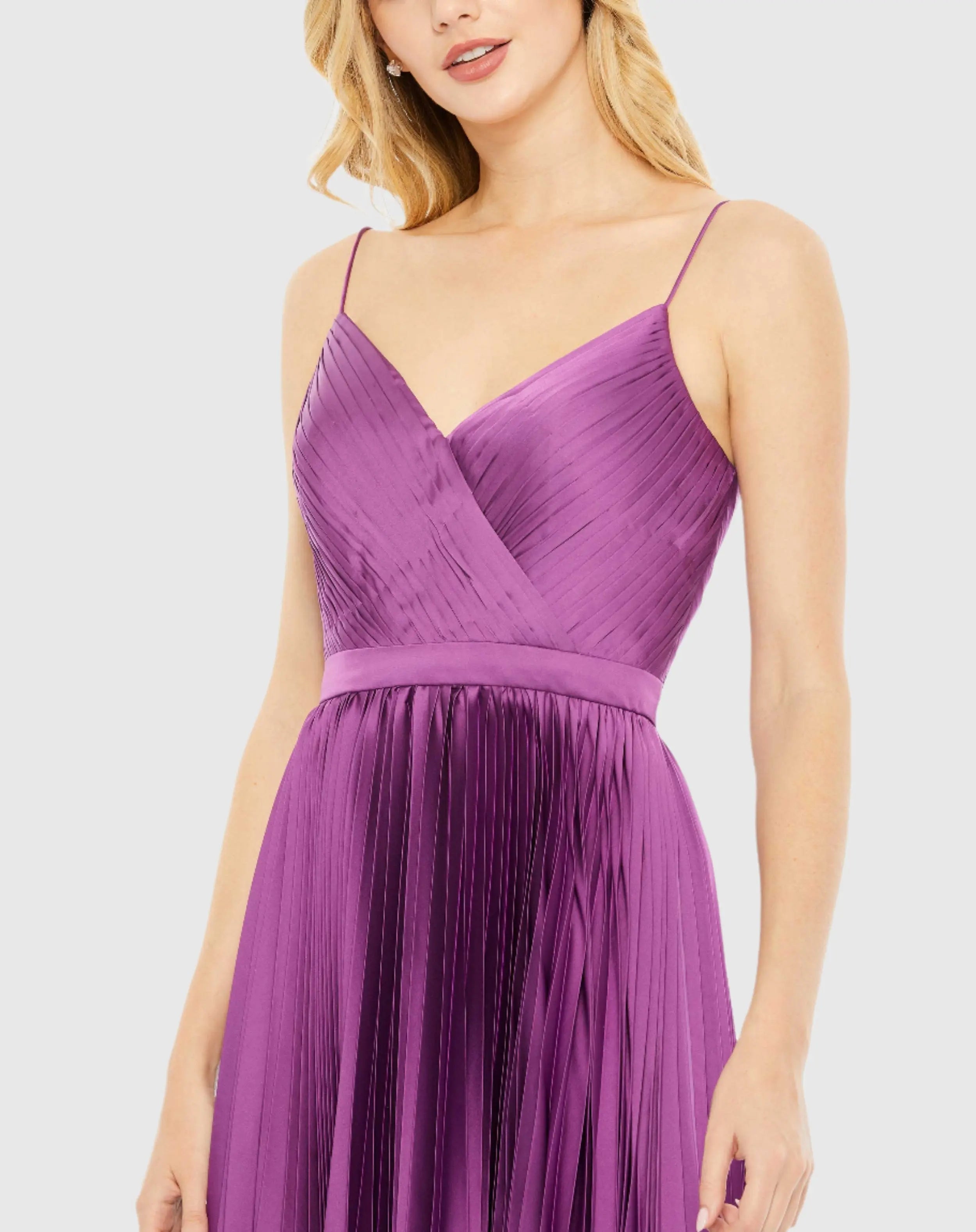 Purple Pleated Satin Flowy Midi Dress - Ieena for Mac Duggal