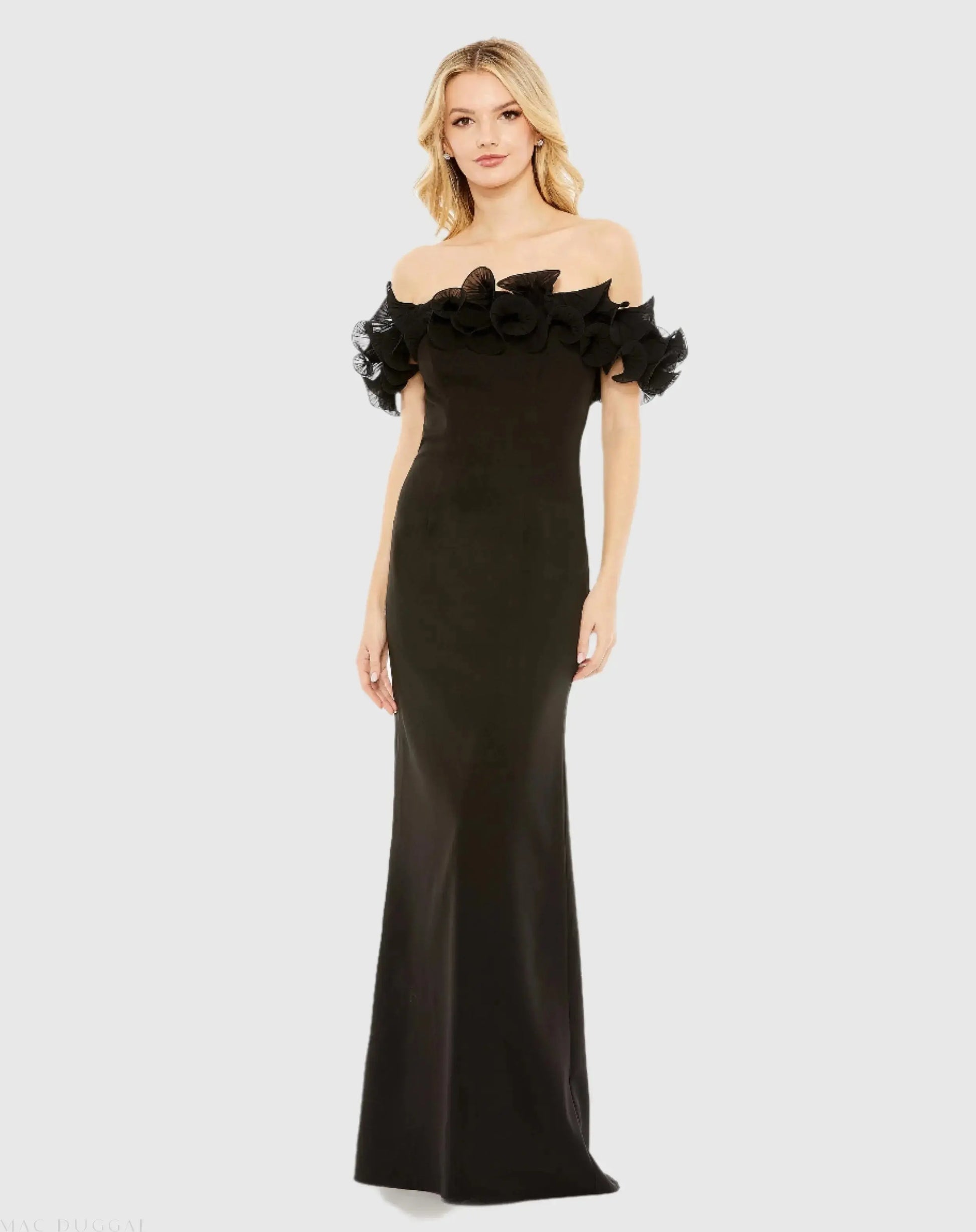 Off the Shoulder Ruffle Detail Column Gown Off the Shoulder Ruffle Detail Column Gown