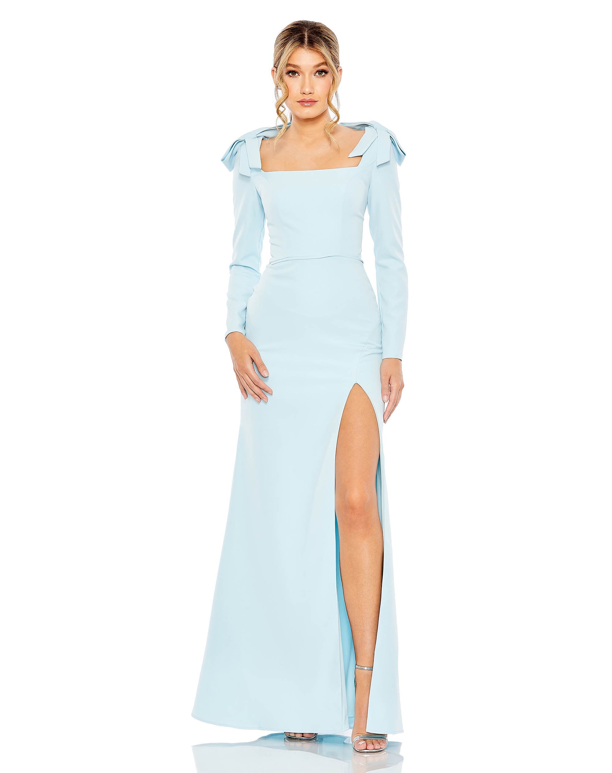 Empire Waist Long Sleeve Bow Shoulder Gown
