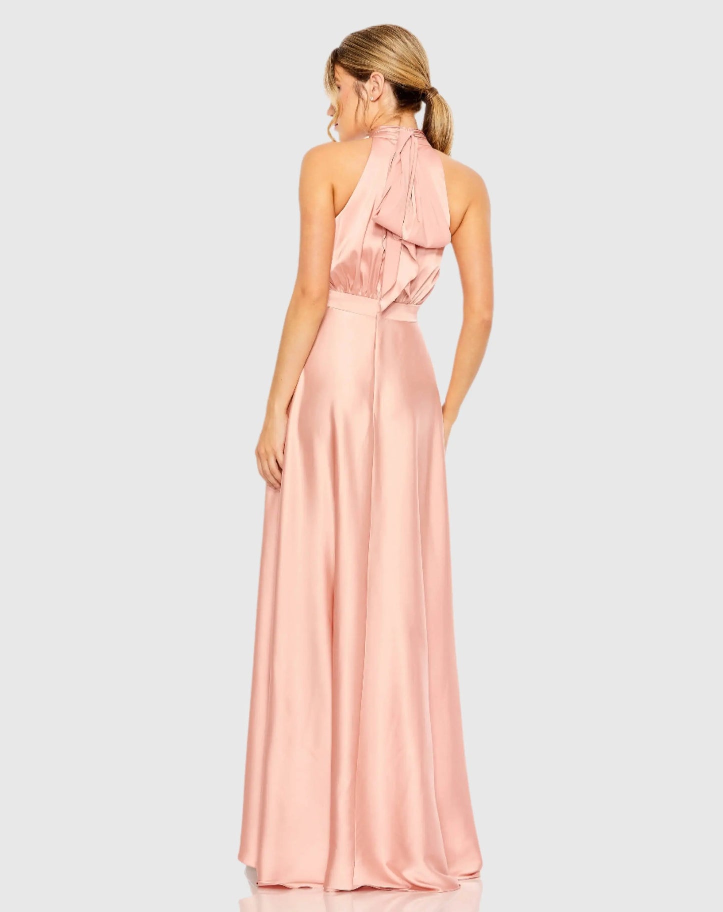 Pink High Neck Satin High Low Gown - Ieena for Mac Duggal