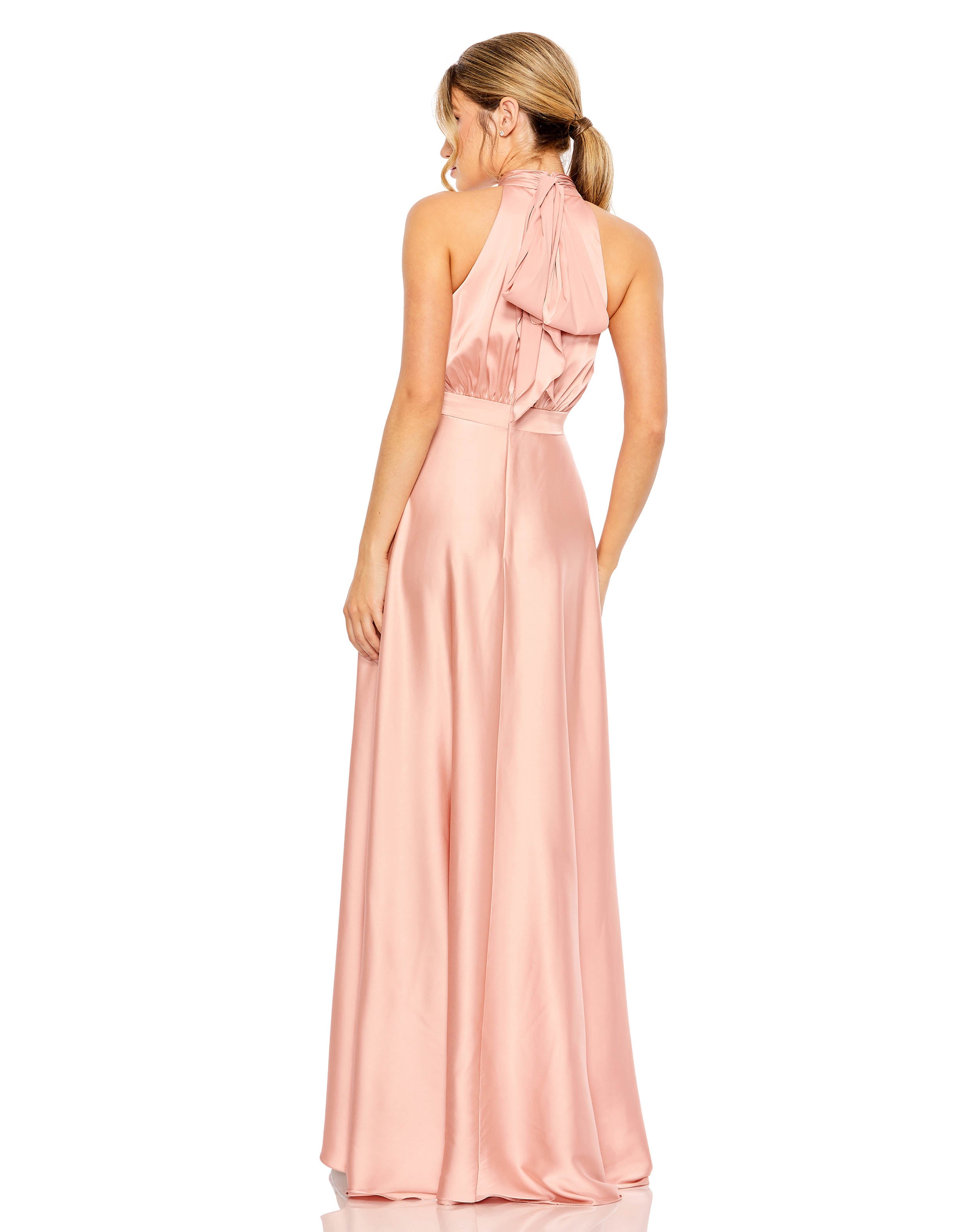 High Neck Satin High Low Gown