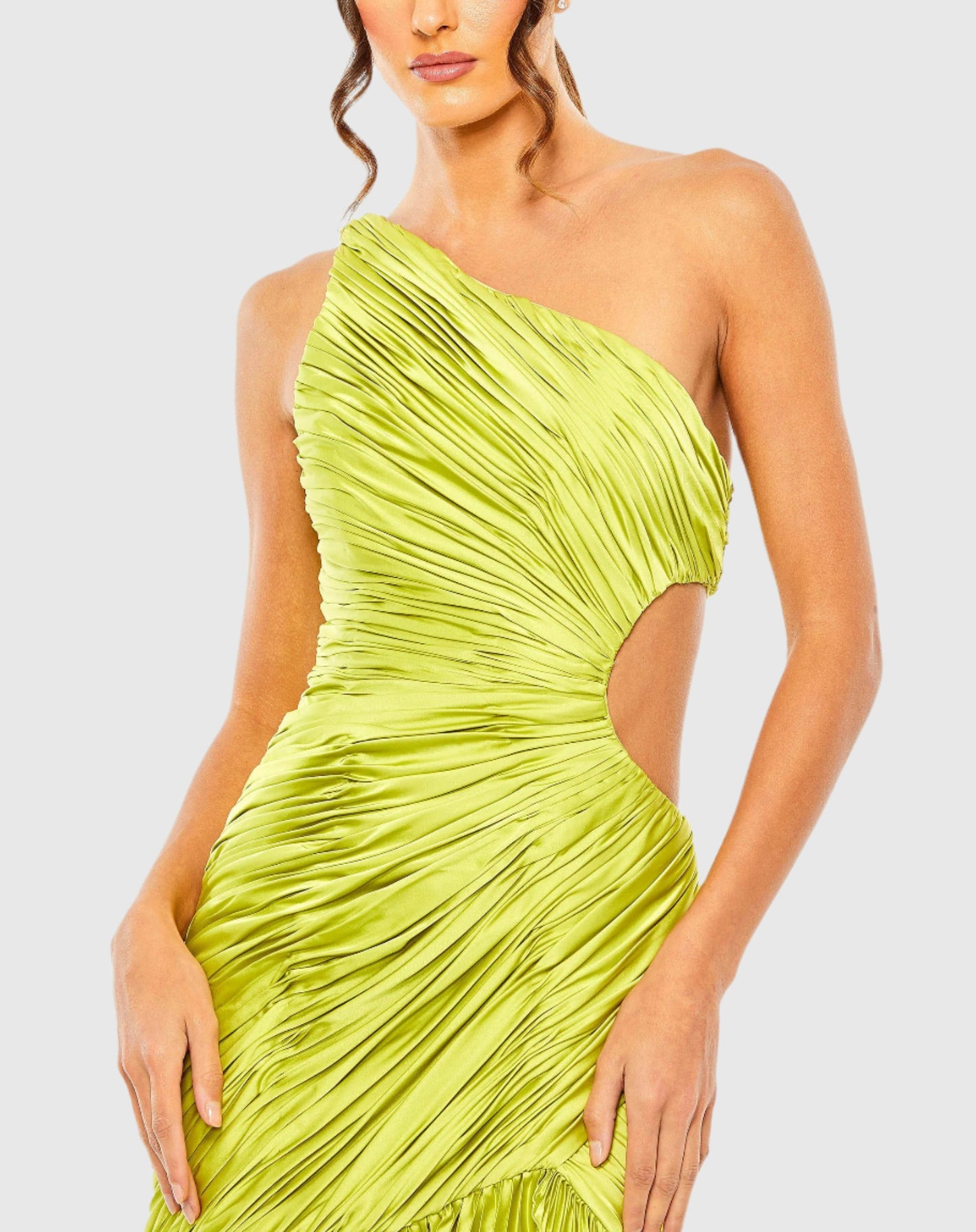 Side Cut-Out One-Shoulder Pleated Gown