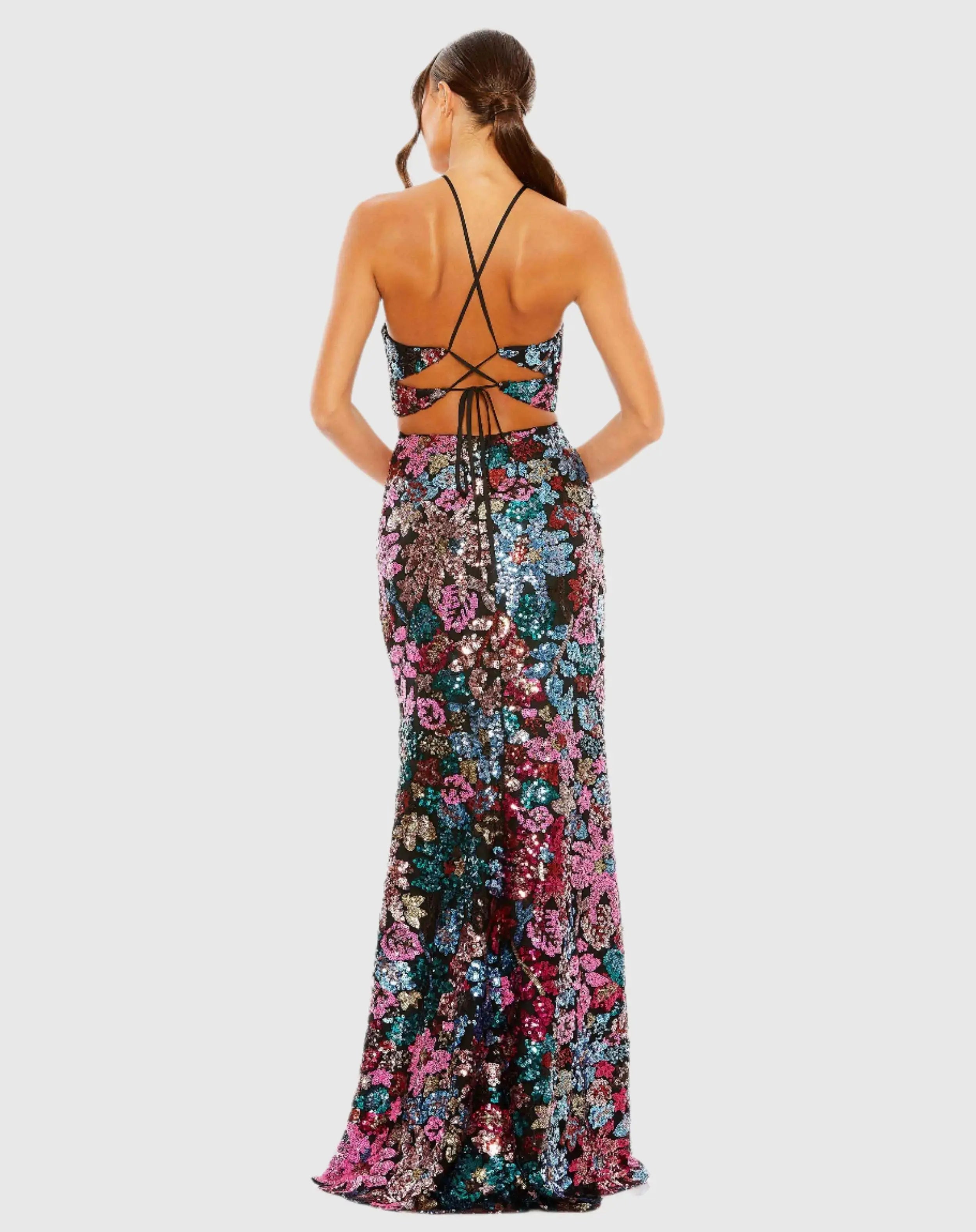 Sequin Embellished Cross Neck Gown - Mac Duggal