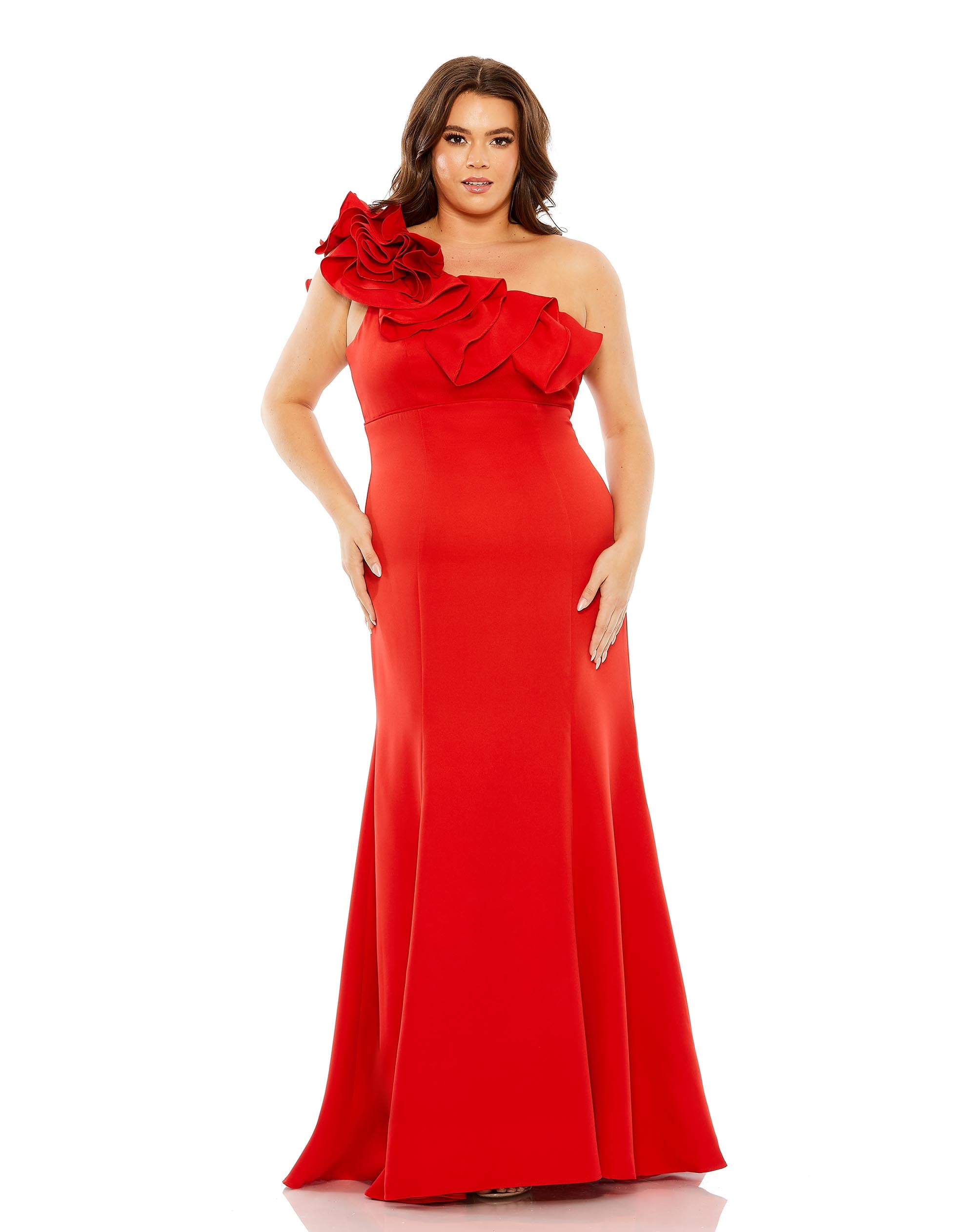 One Shoulder Ruffle Detailed Gown (Plus)