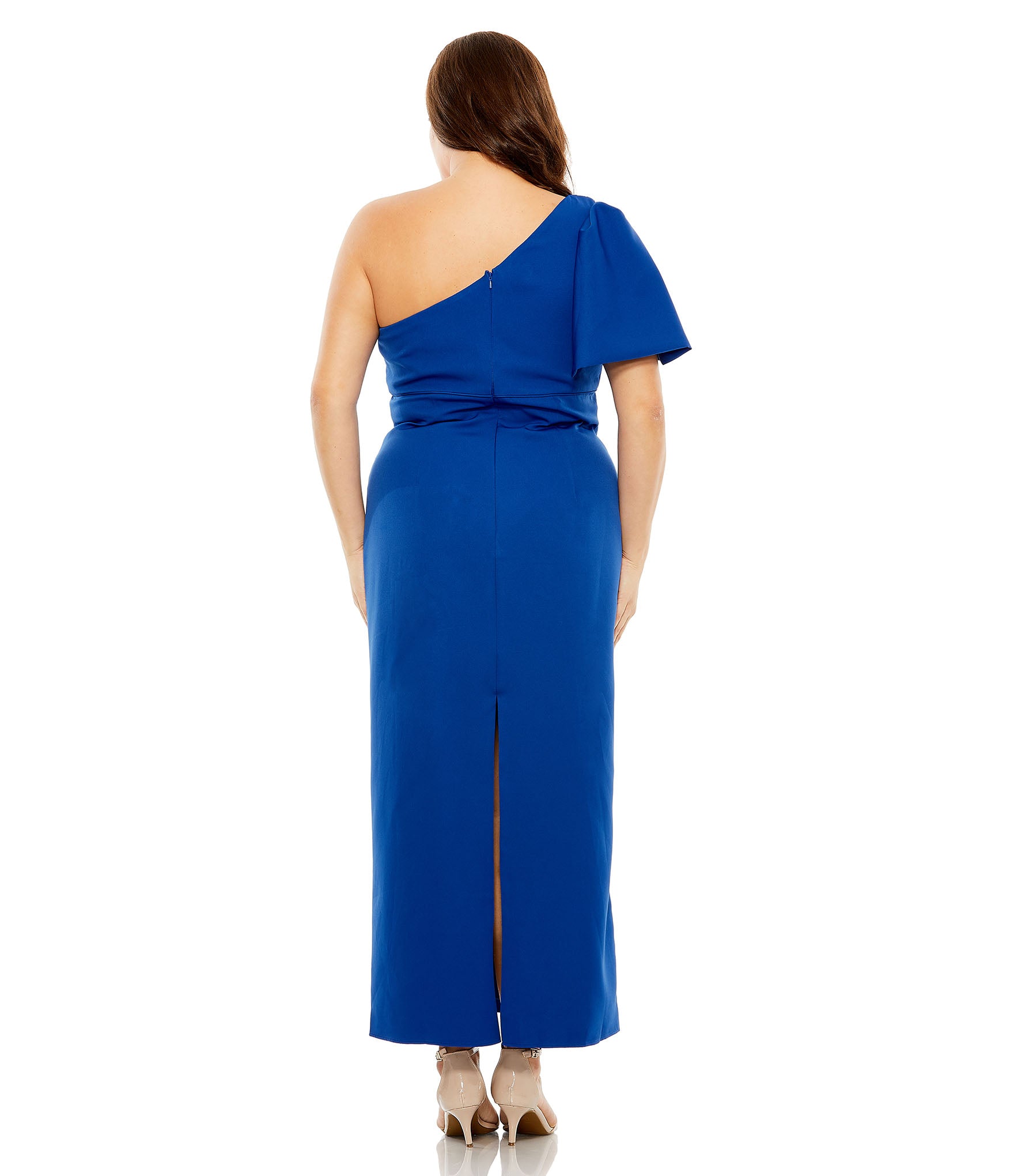 One Shoulder Tea Length Crepe Dress (Plus) - FINAL SALE