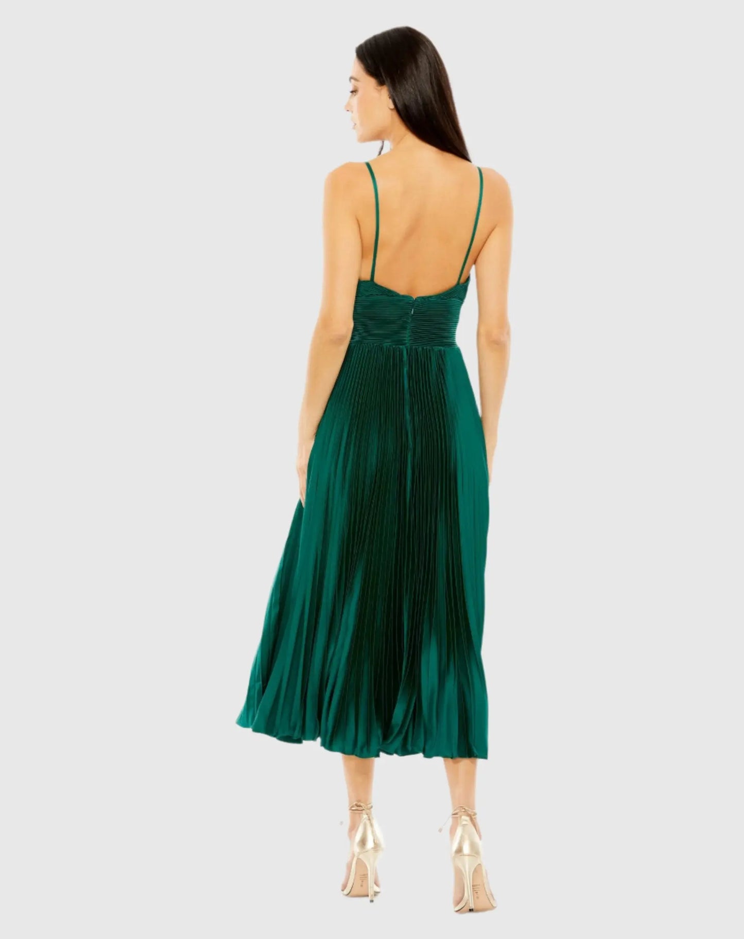 Green Slim Strap Ruched Top Heat Pleated Dress - Mac Duggal
