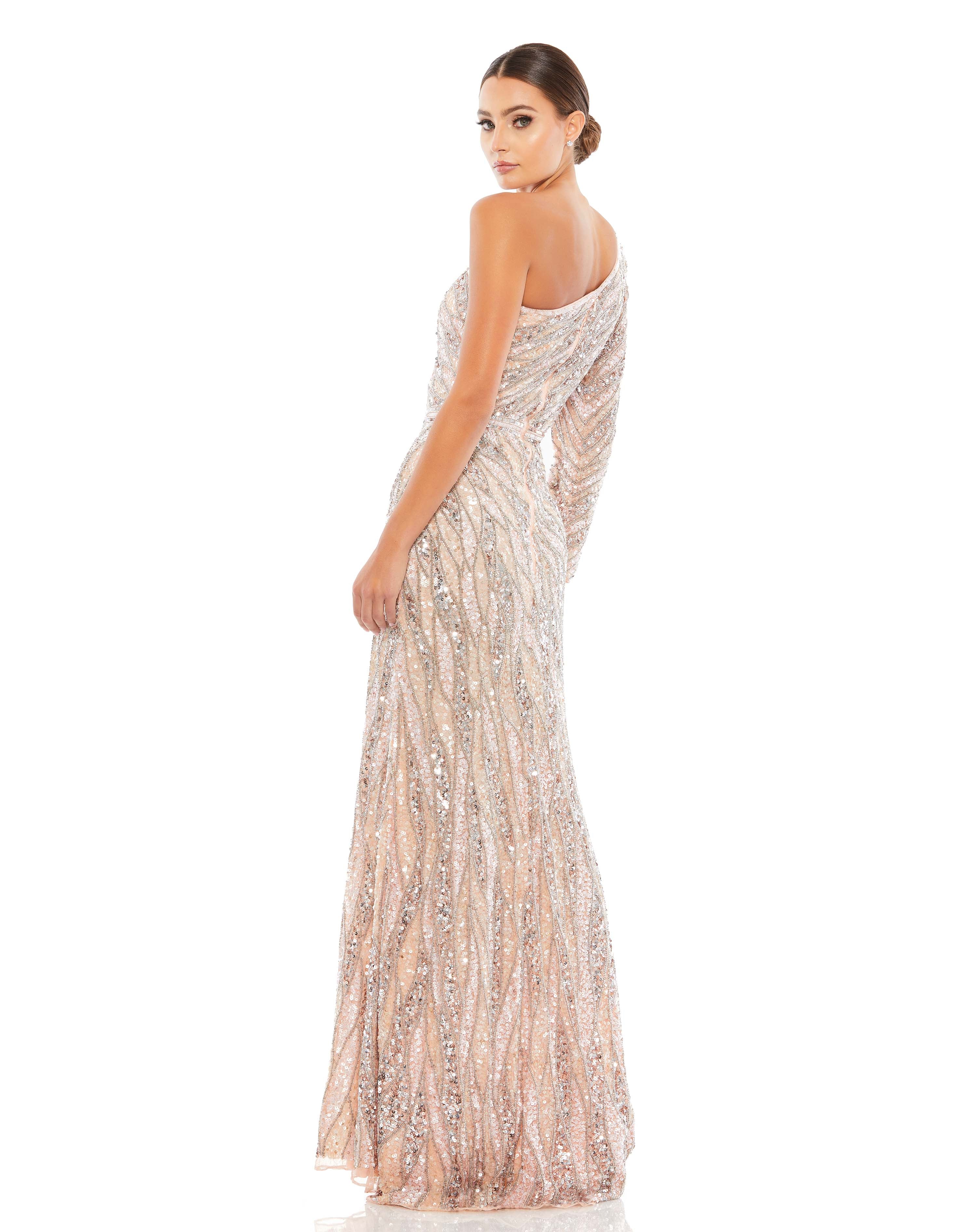 Embellished One Sleeve Gown w/ Sequin Belt – Mac Duggal