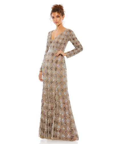 Geometric Embellished Mocha Evening Gown – Mac Duggal